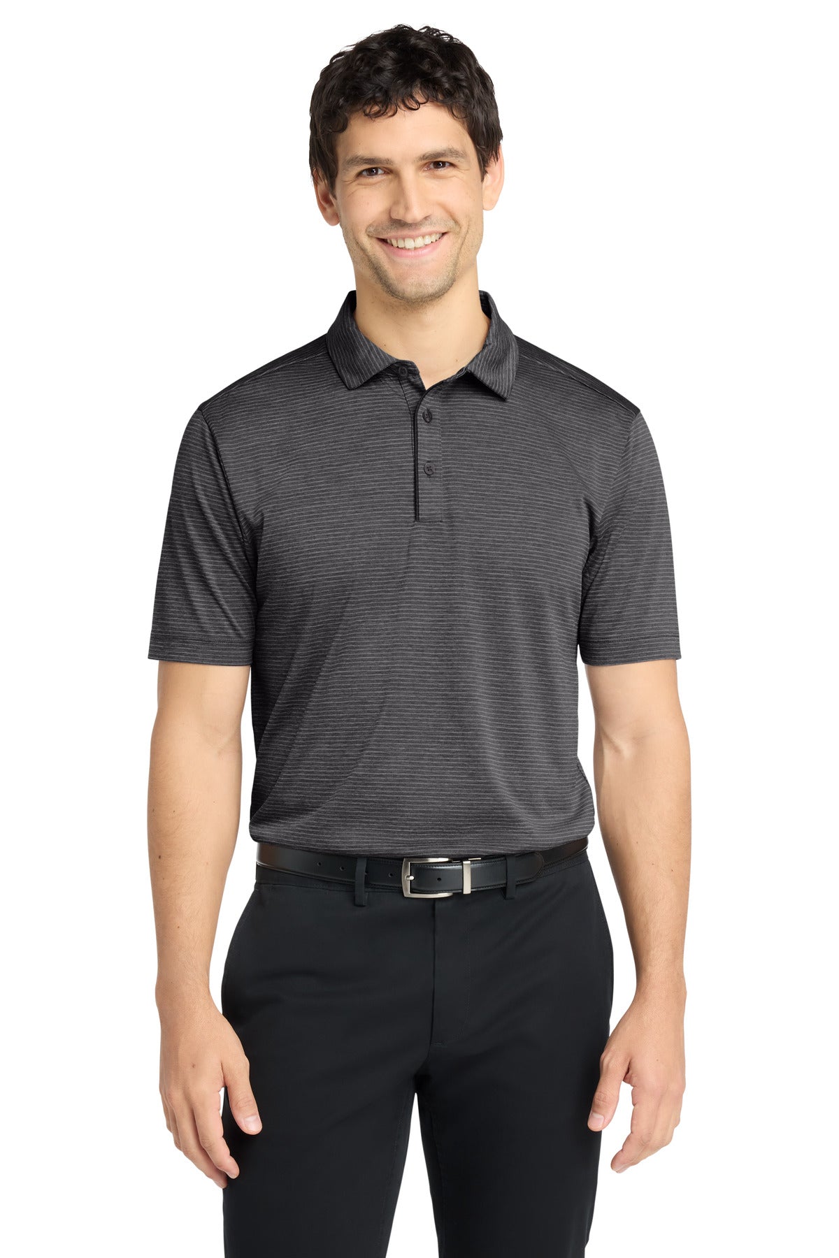 Custom logo Port Authority ® Shadow Stripe Polo. K585 in Deep Black