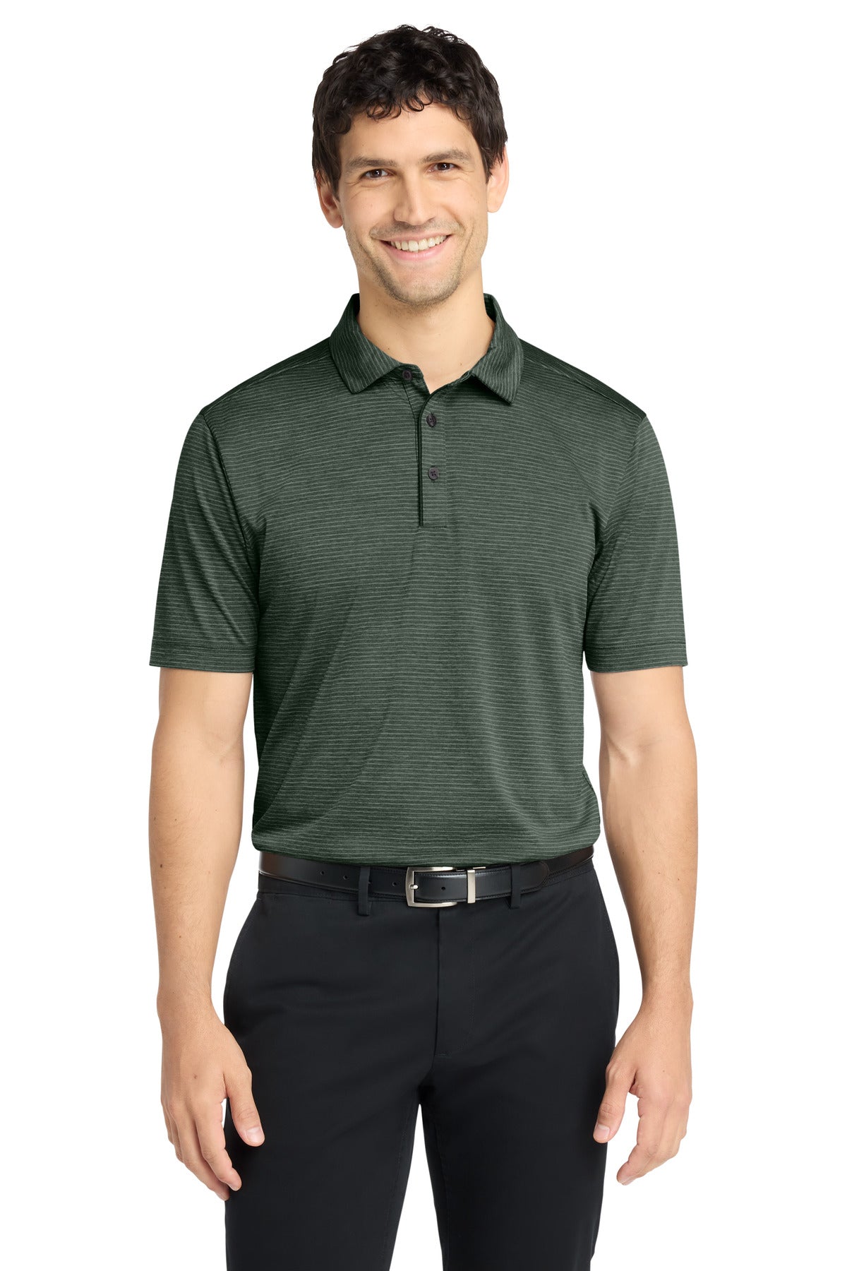 Custom logo Port Authority ® Shadow Stripe Polo. K585 in Deep Forest Green