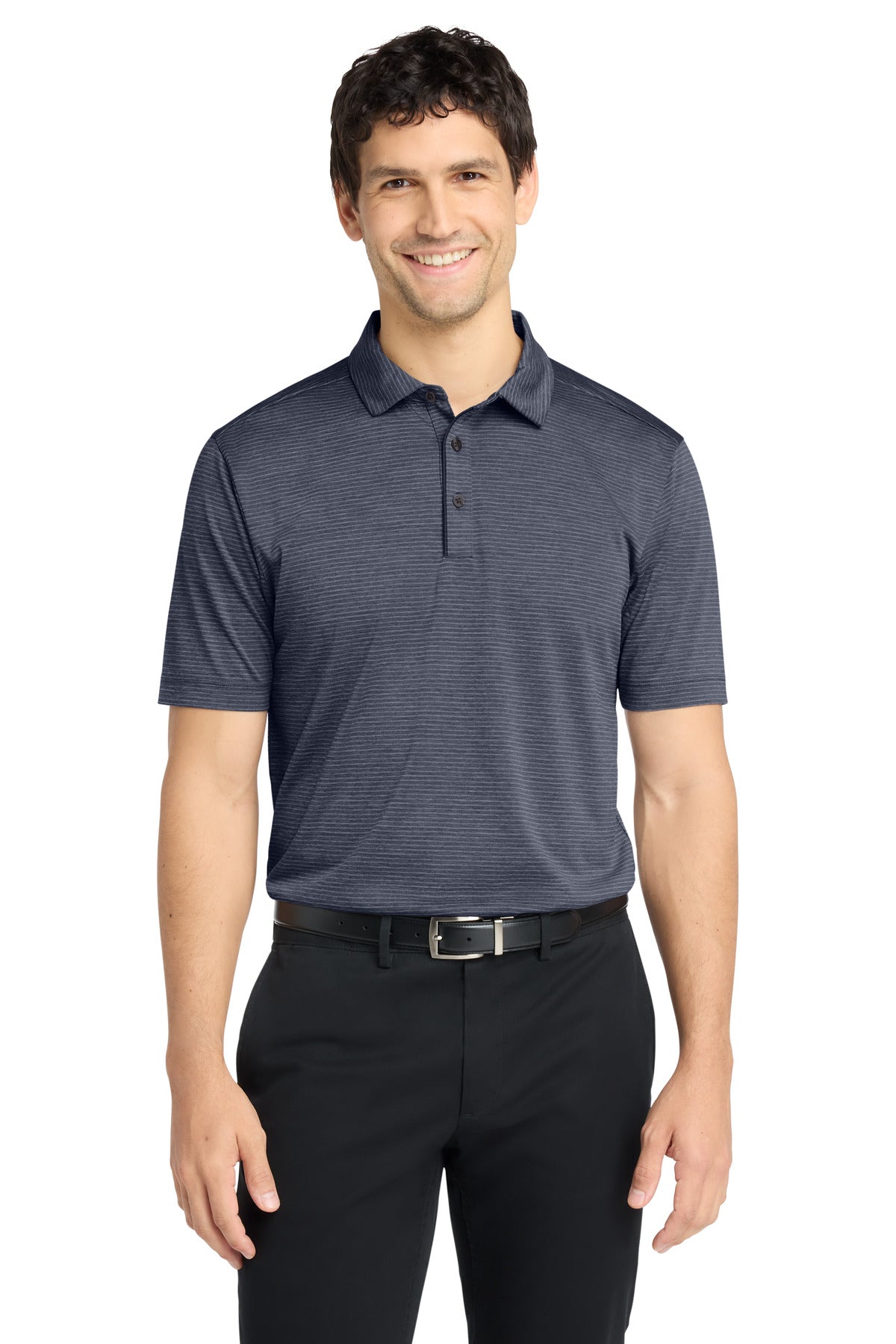 Custom logo Port Authority ® Shadow Stripe Polo. K585 in River Blue Navy