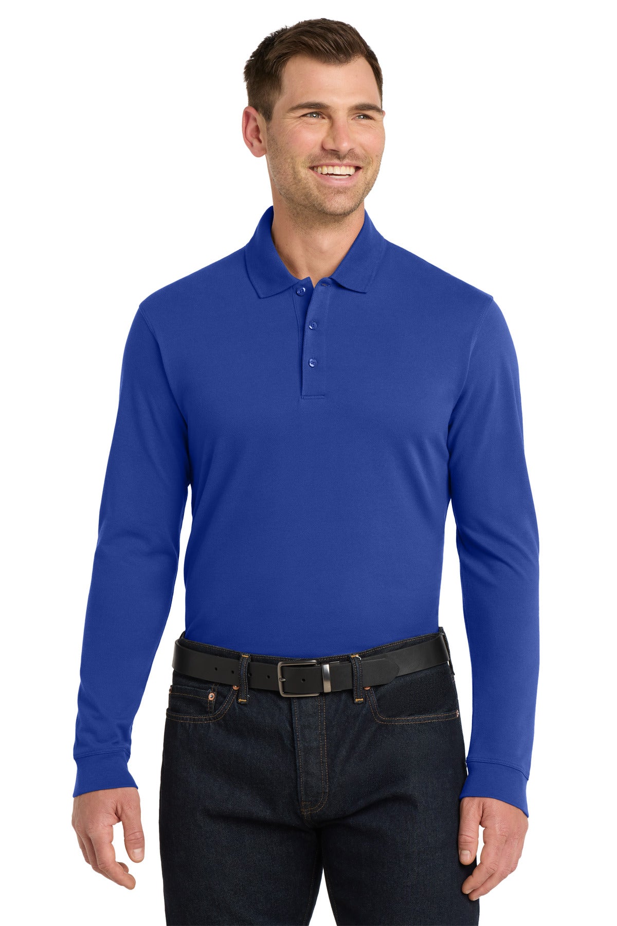 Custom logo Port Authority® EZCotton® Long Sleeve Polo. K8000LS in True Royal