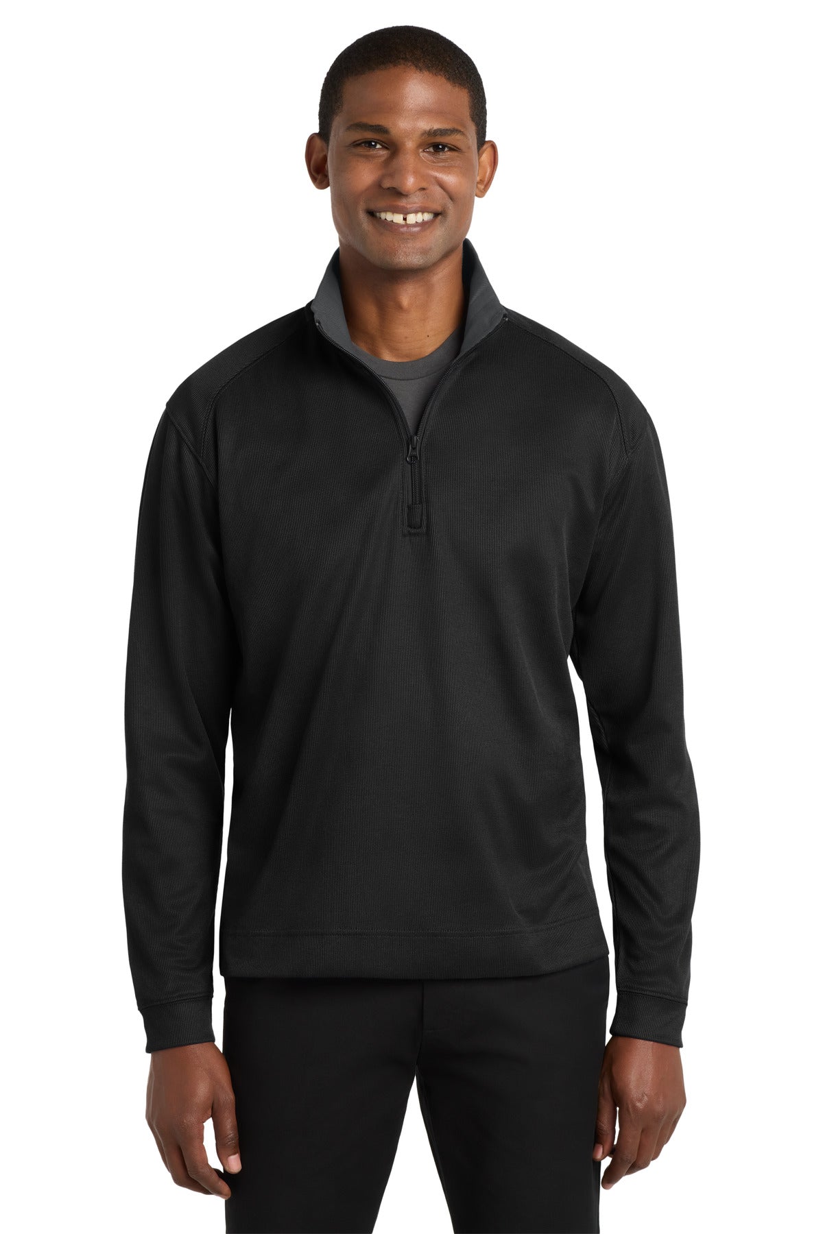 Custom logo Port Authority® Vertical Texture 1/4-Zip Pullover. K805 in Black/ Iron Grey