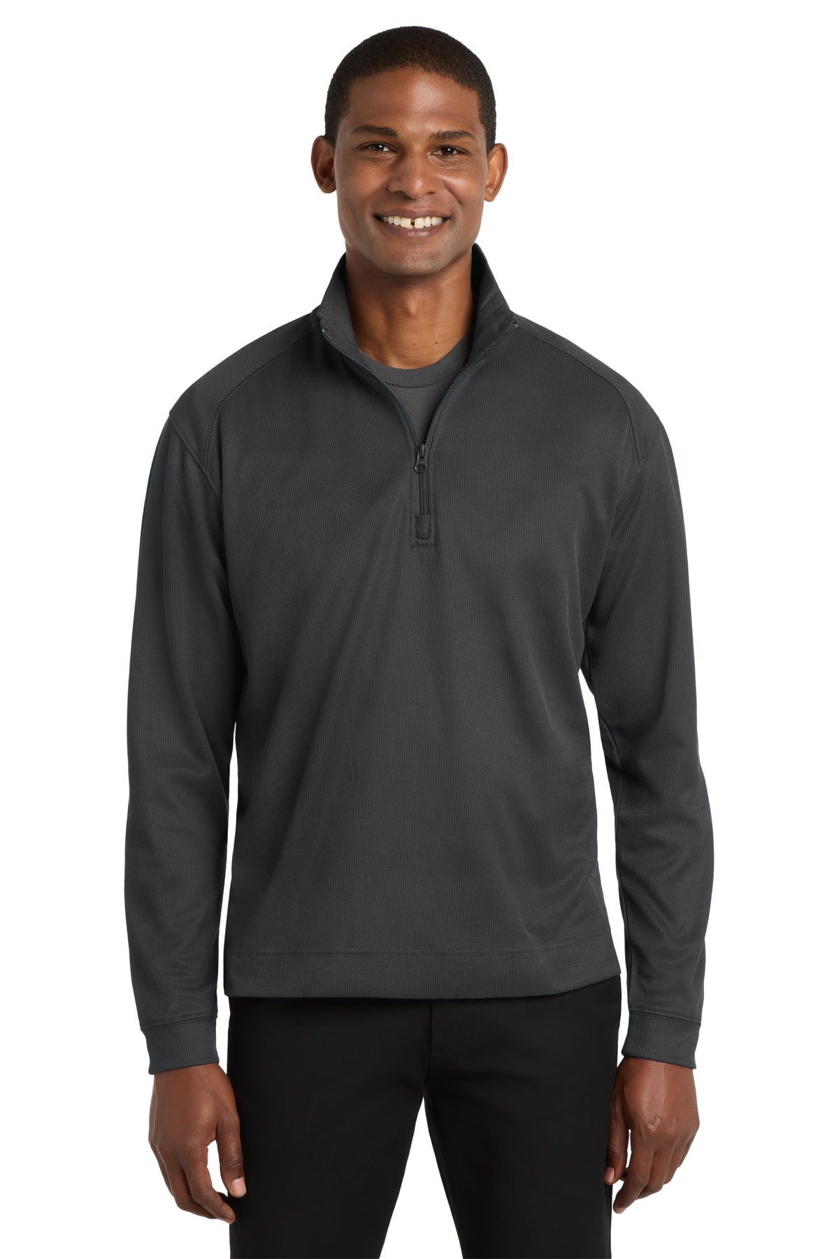 Custom logo Port Authority® Vertical Texture 1/4-Zip Pullover. K805 in Iron Grey/ Black