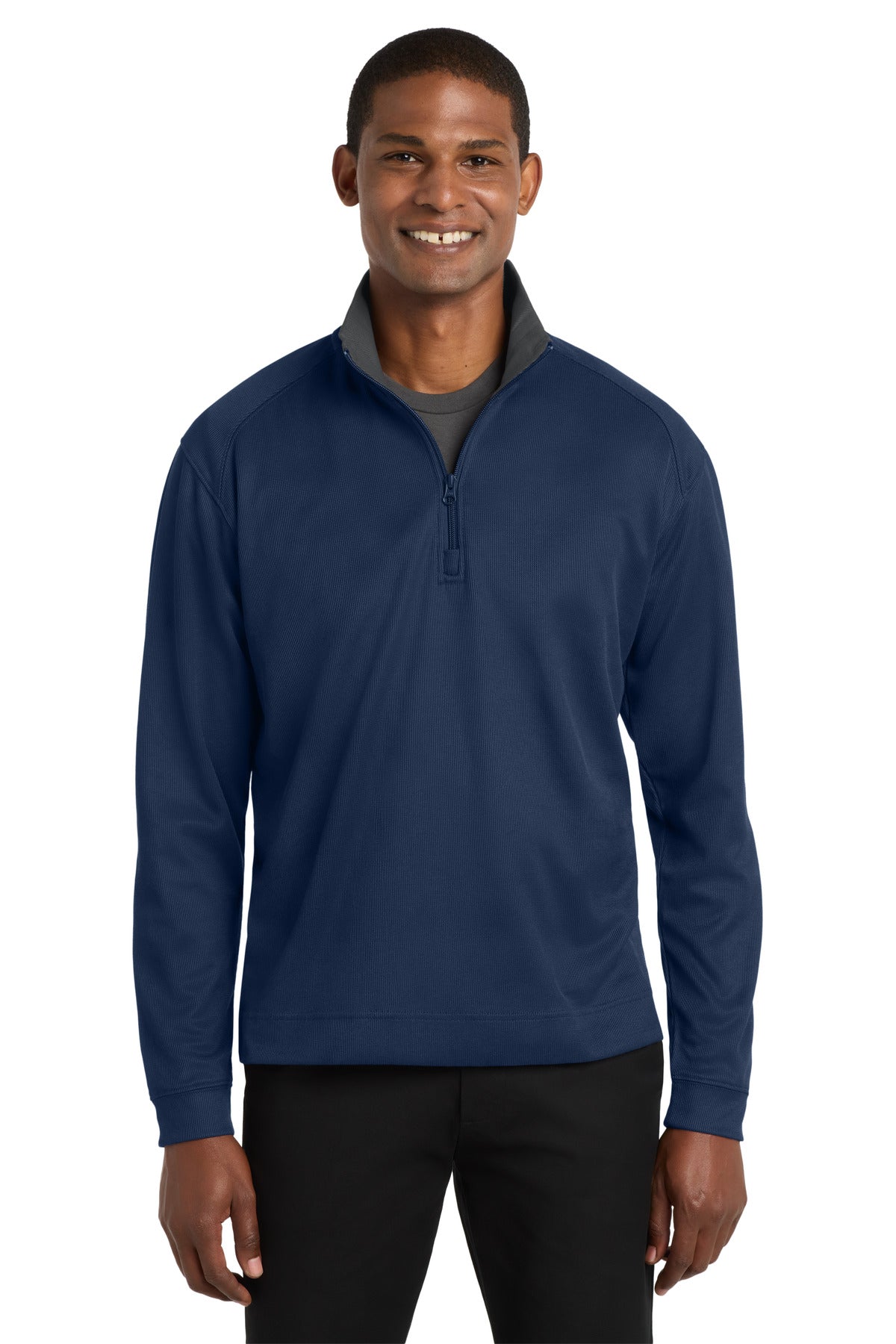 Custom logo Port Authority® Vertical Texture 1/4-Zip Pullover. K805 in Regatta Blue/ Iron Grey