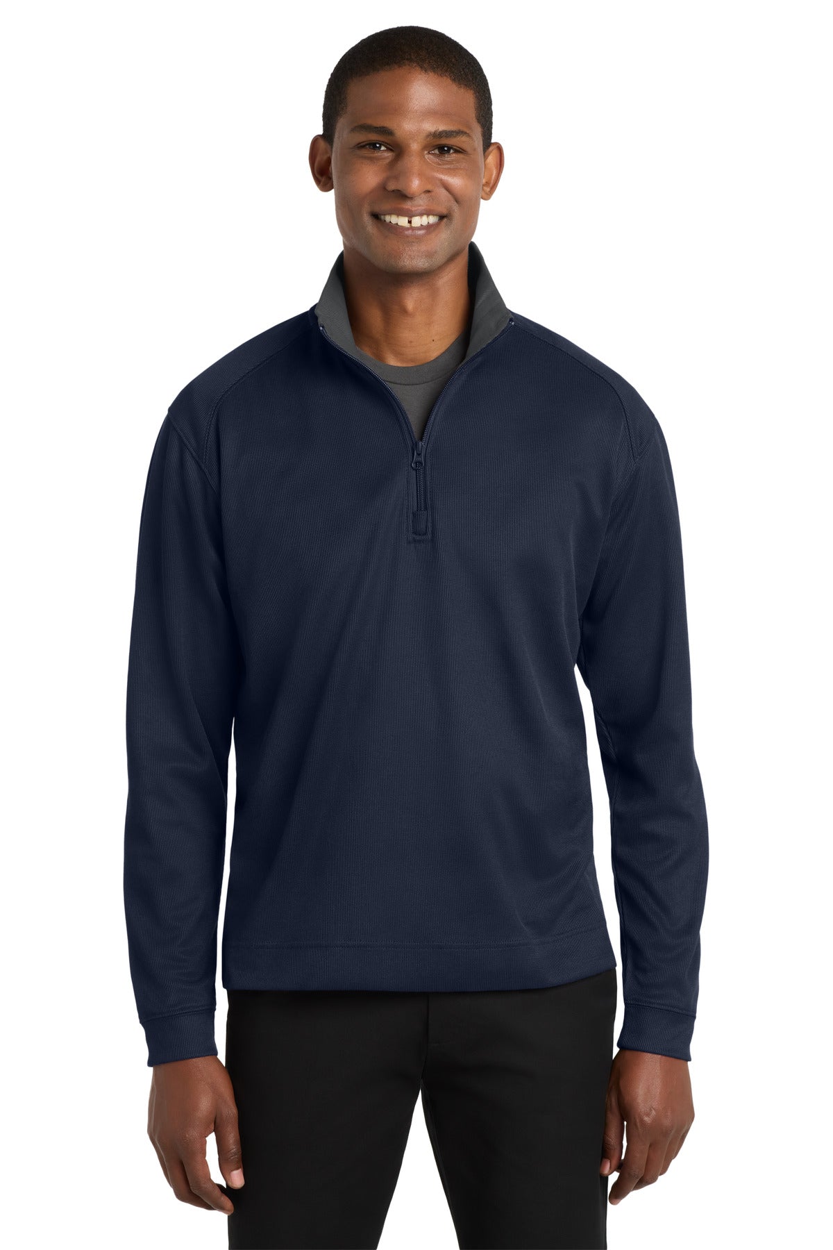 Custom logo Port Authority® Vertical Texture 1/4-Zip Pullover. K805 in True Navy/ Iron Grey