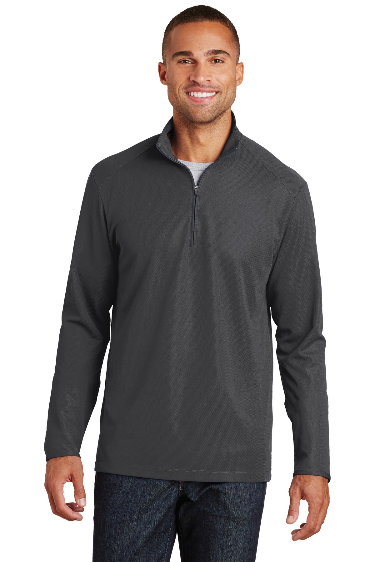 Custom logo Port Authority® Pinpoint Mesh 1/2-Zip. K806 in Battleship Grey