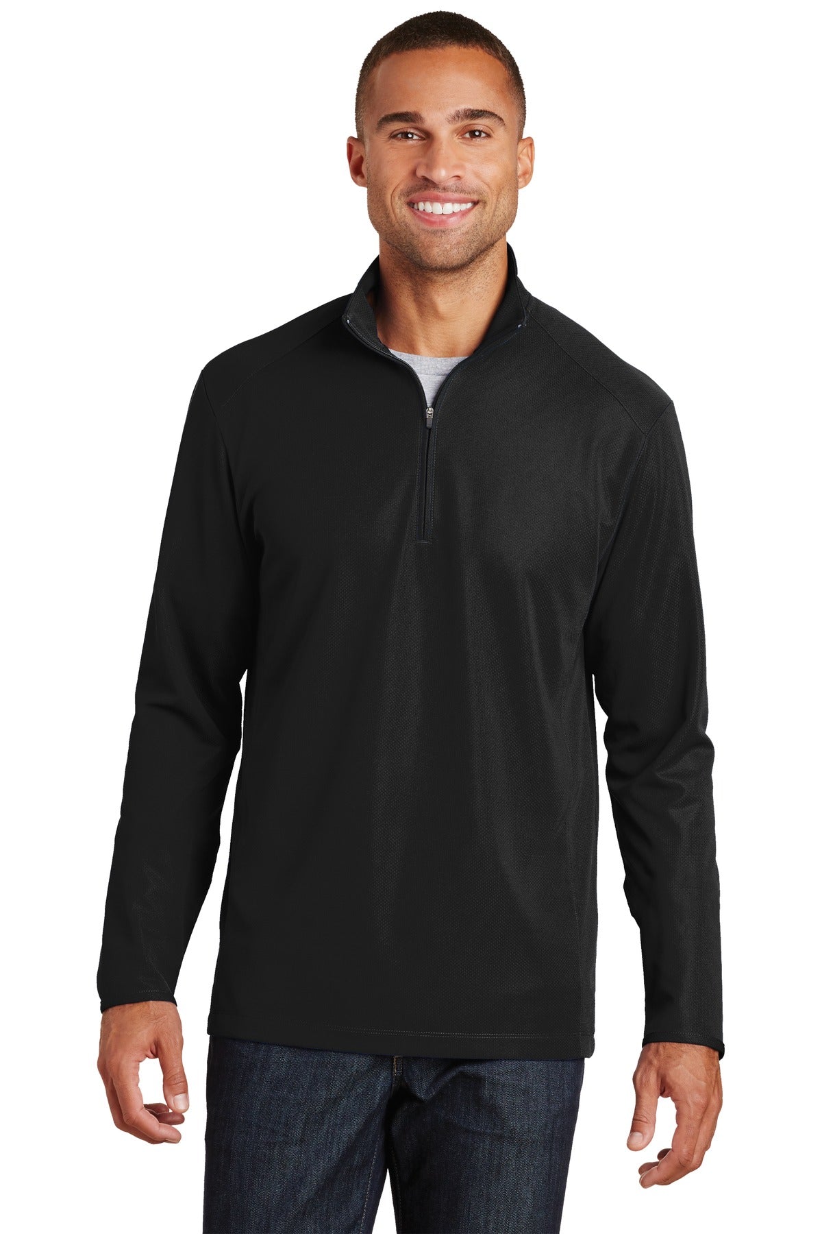 Custom logo Port Authority® Pinpoint Mesh 1/2-Zip. K806 in Black