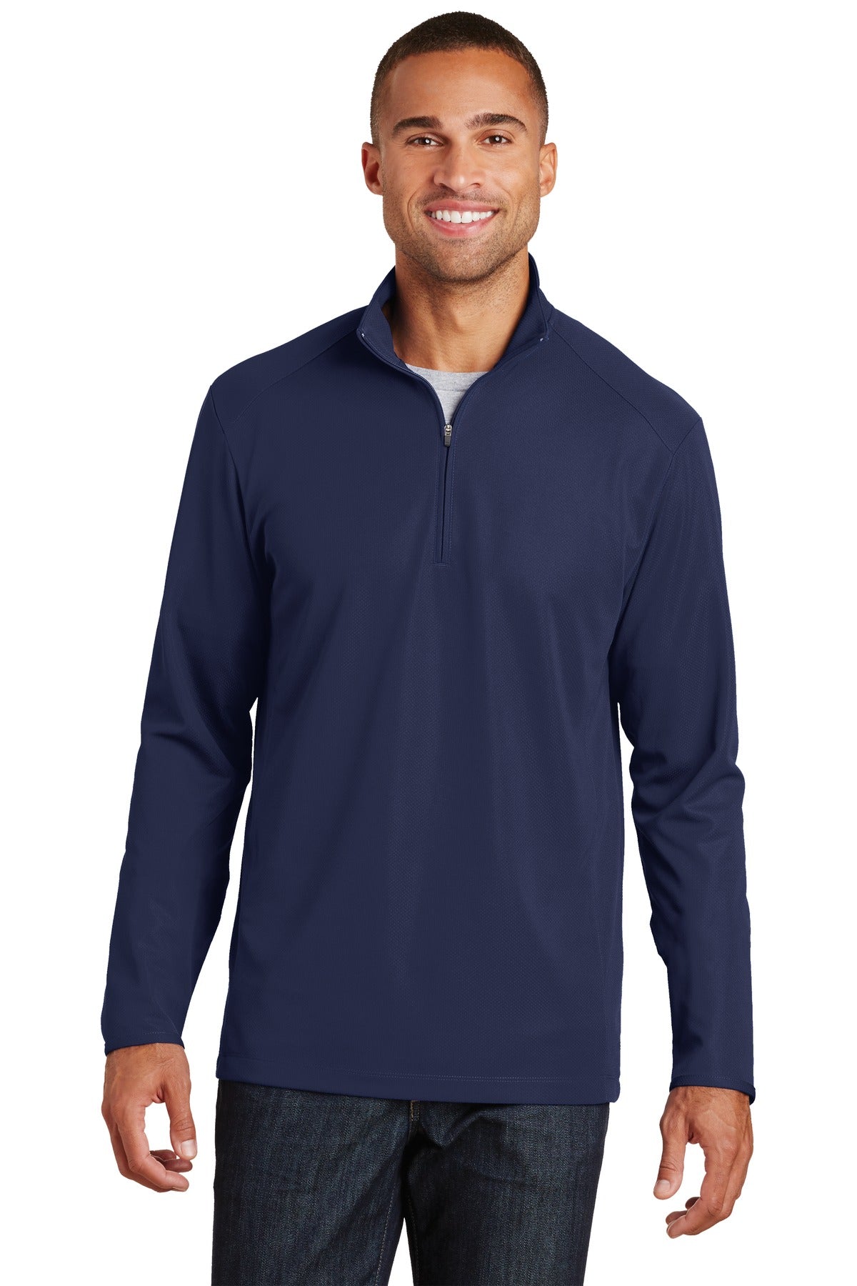 Custom logo Port Authority® Pinpoint Mesh 1/2-Zip. K806 in True Navy