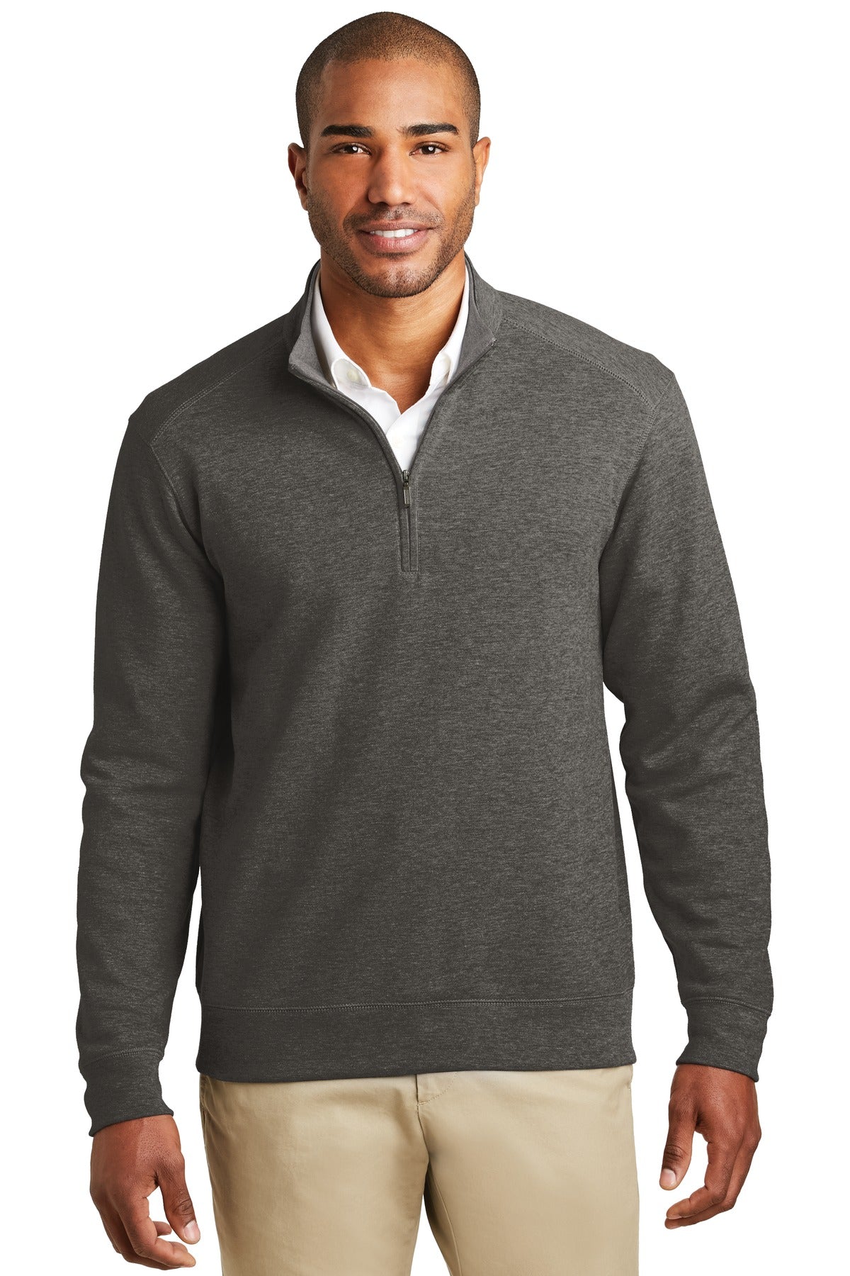 Custom logo Port Authority® Interlock 1/4-Zip. K807 in Charcoal Heather/ Medium Heather Grey