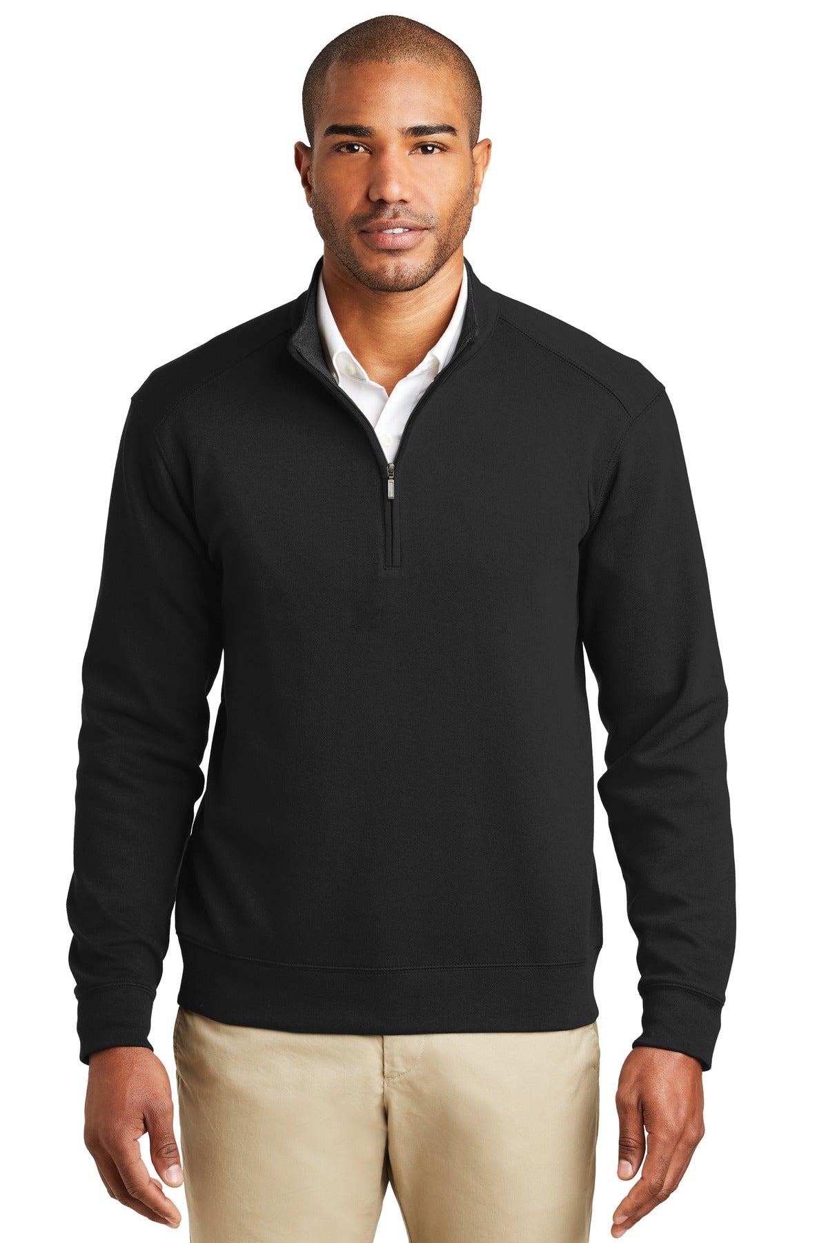 Custom logo Port Authority® Interlock 1/4-Zip. K807 in Deep Black/ Charcoal Heather