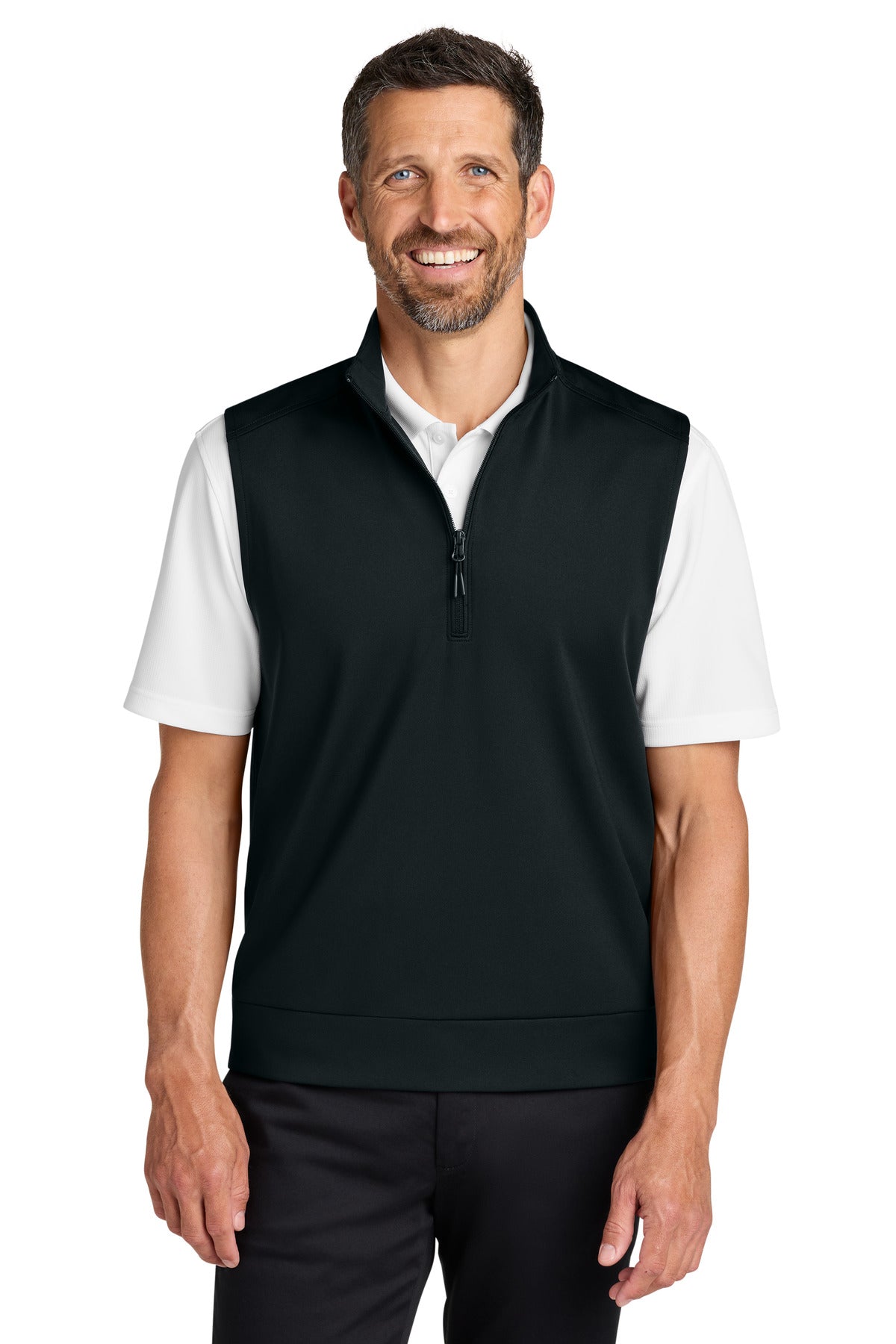 Custom logo Port Authority® C-FREE® Double Knit 1/4-Zip Vest K880V in Deep Black