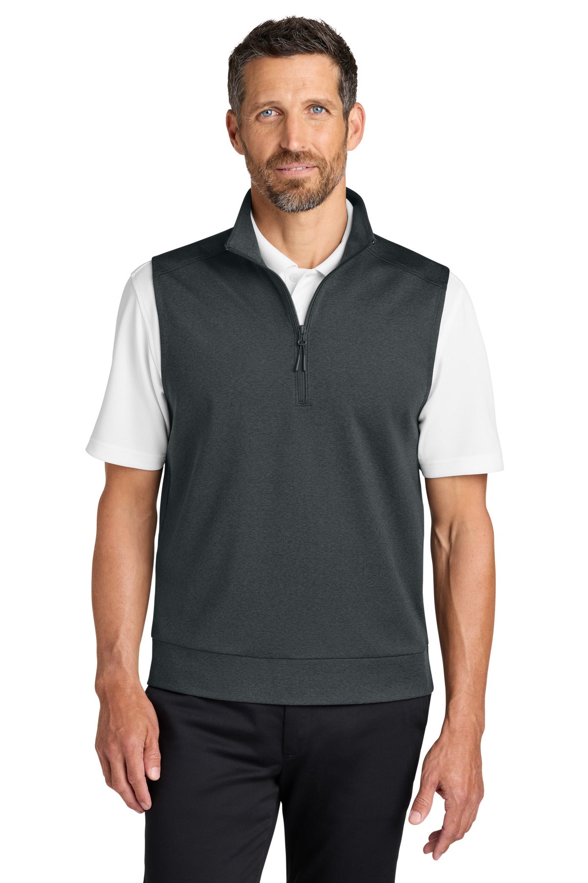 Custom logo Port Authority® C-FREE® Double Knit 1/4-Zip Vest K880V in Grey Steel Heather
