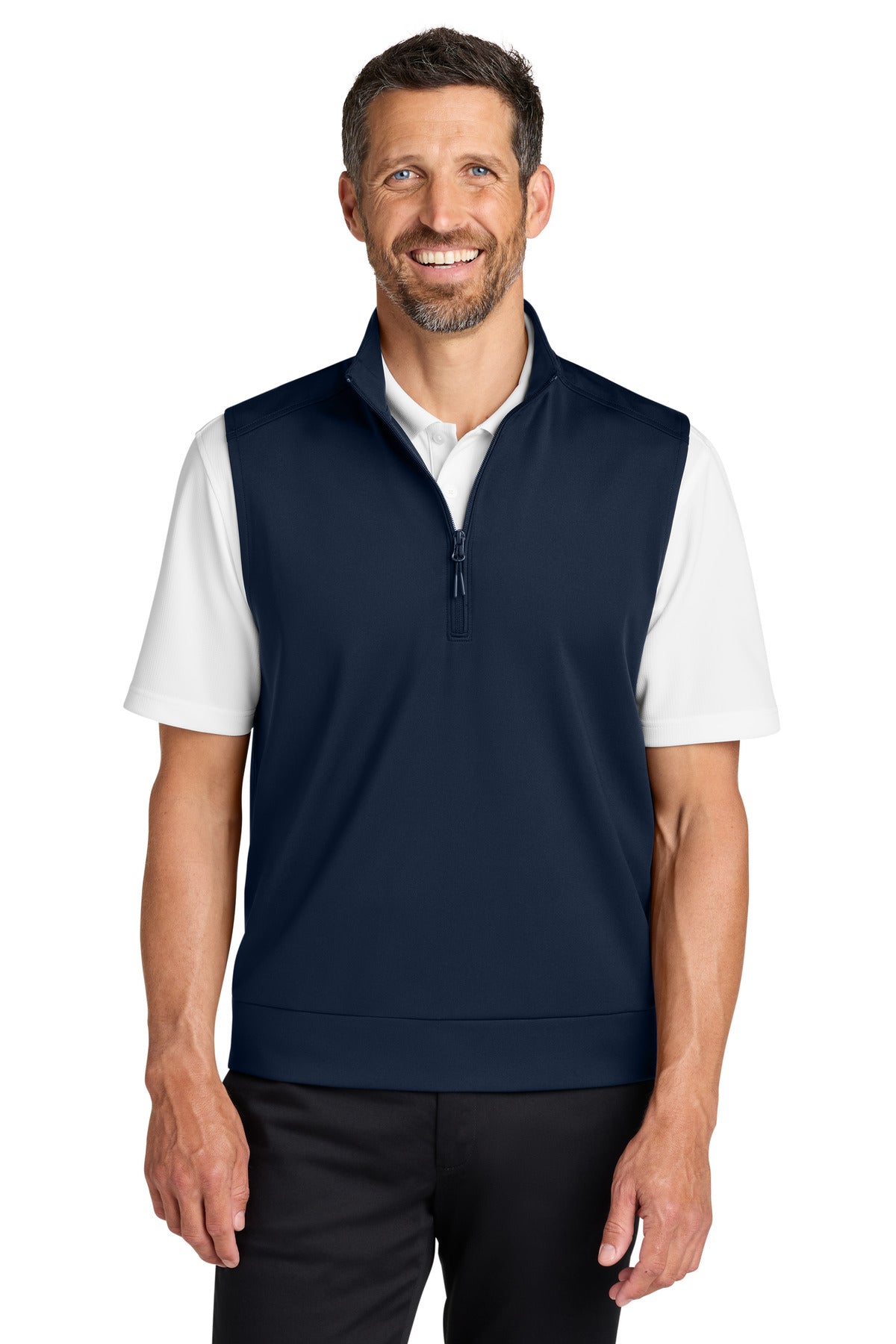 Custom logo Port Authority® C-FREE® Double Knit 1/4-Zip Vest K880V in True Navy