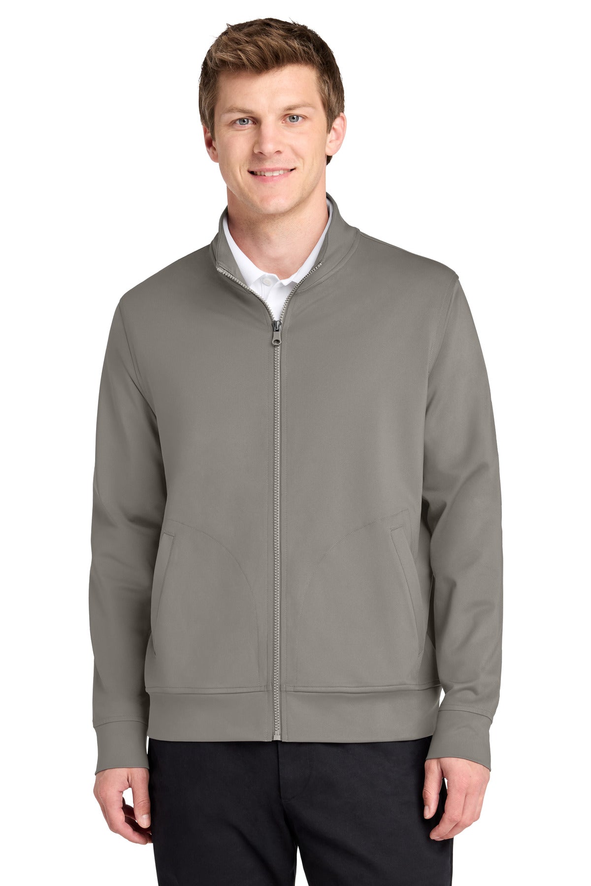 Custom logo Port Authority® C-FREE® Double Knit Full-Zip K881 in Smoke Grey