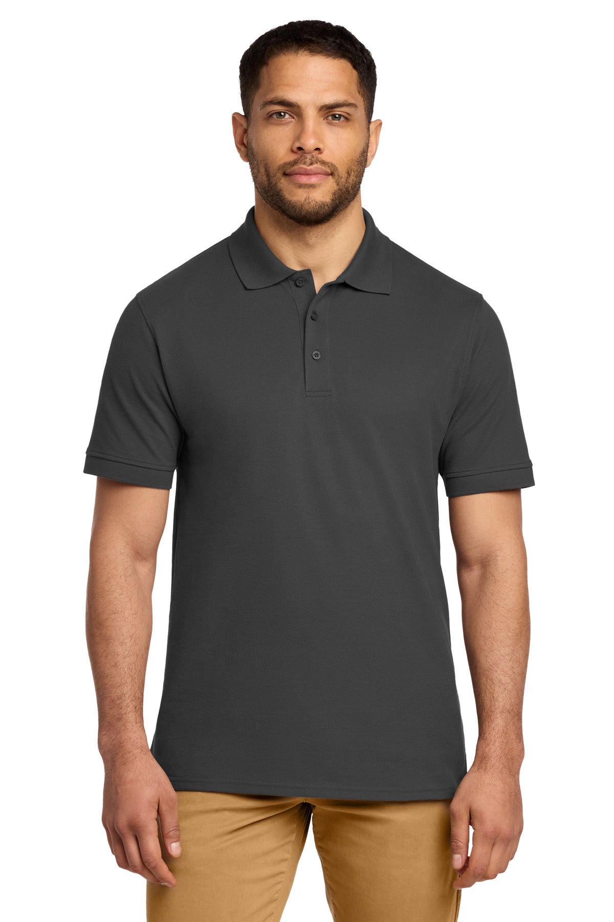 Custom logo Port & Co® Combed Ring Spun Pique Polo. KP1500 in Charcoal
