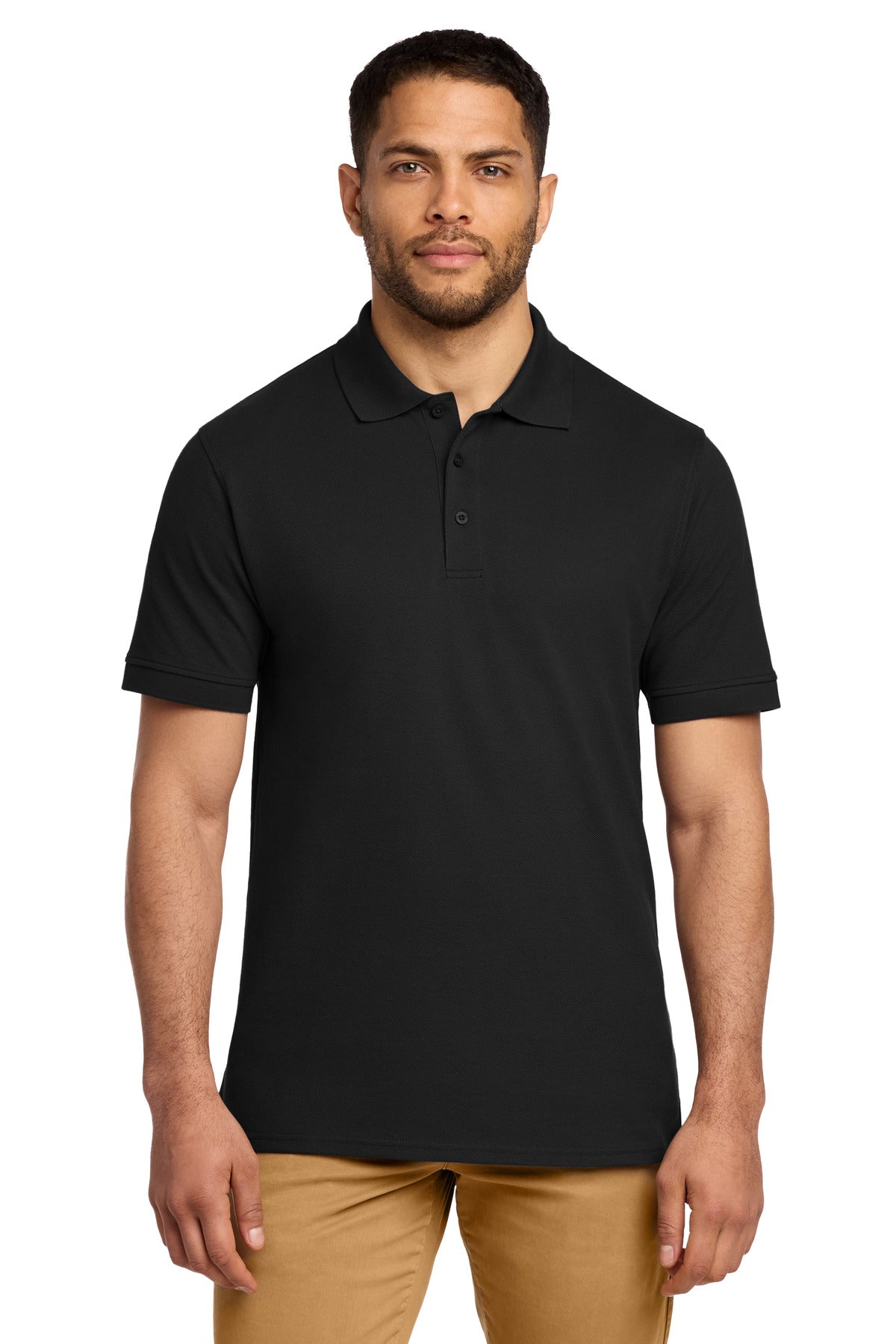 Custom logo Port & Co® Combed Ring Spun Pique Polo. KP1500 in Jet Black
