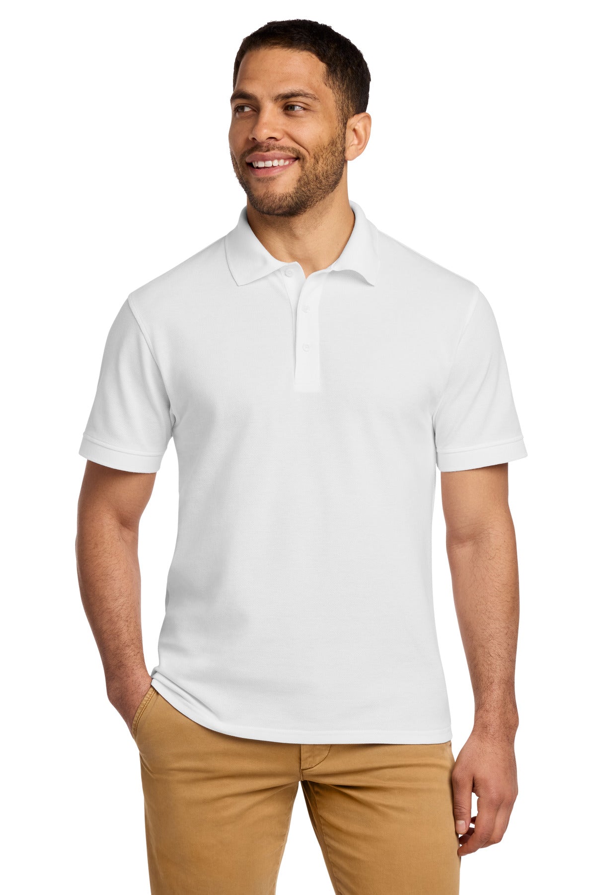 Custom logo Port & Co® Combed Ring Spun Pique Polo. KP1500 in White
