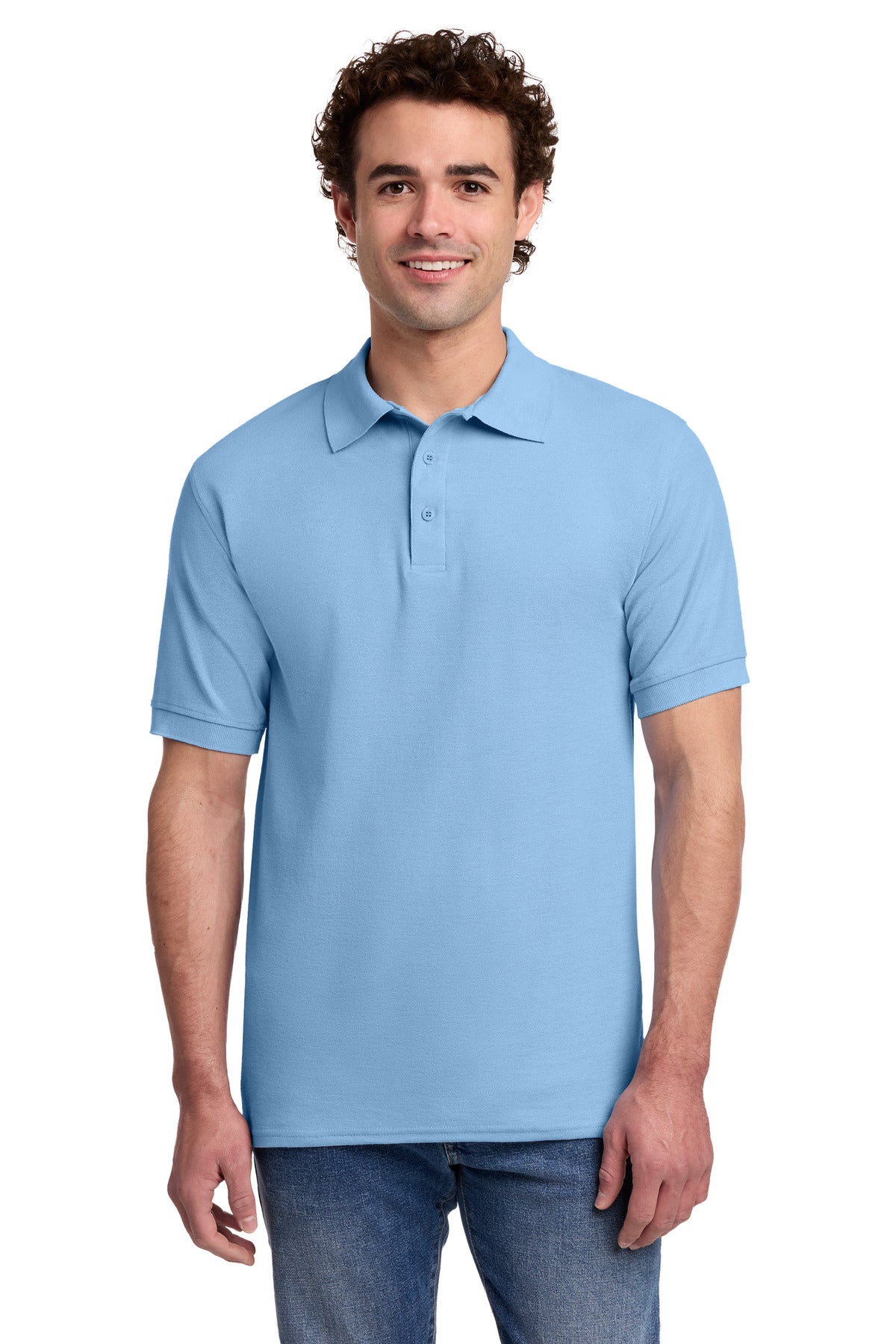 Custom logo Port & Co® Core Blend Pique Polo. KP155 in Light Blue