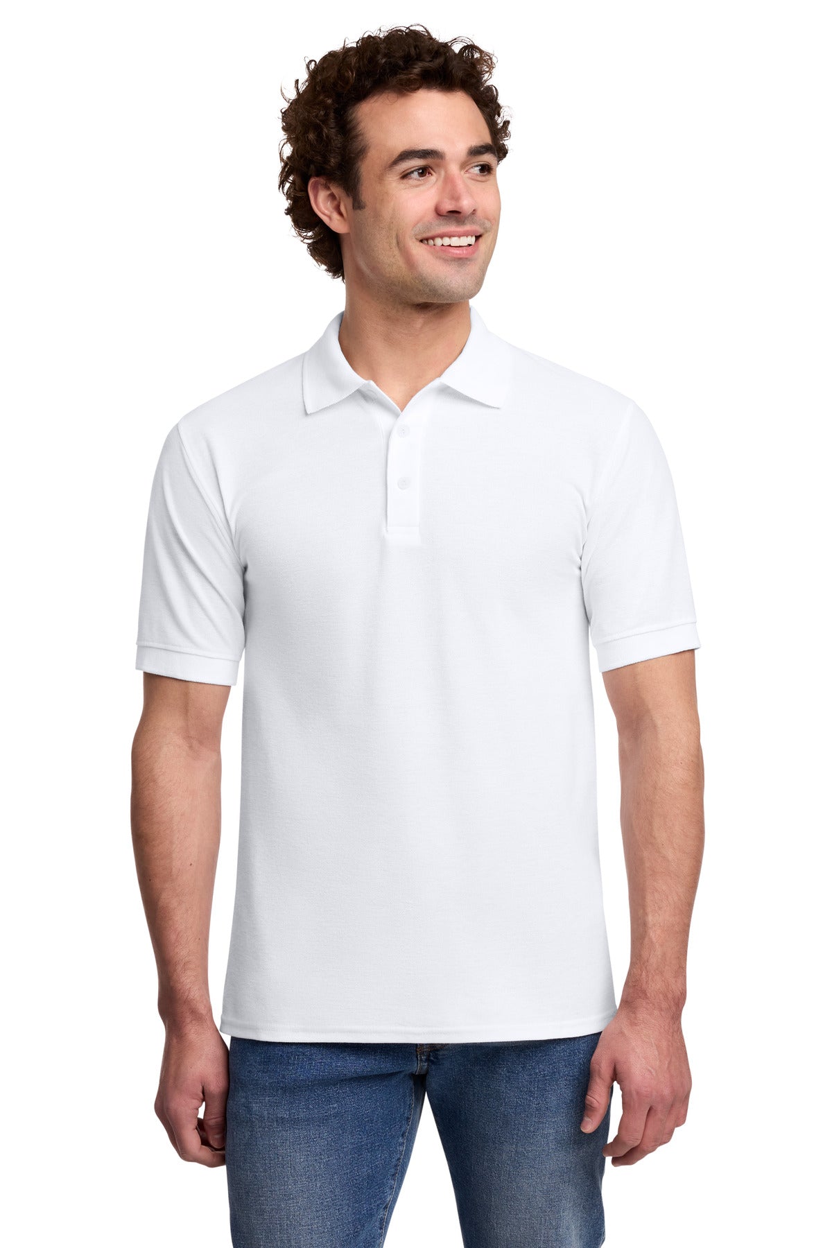 Custom logo Port & Co® Core Blend Pique Polo. KP155 in White