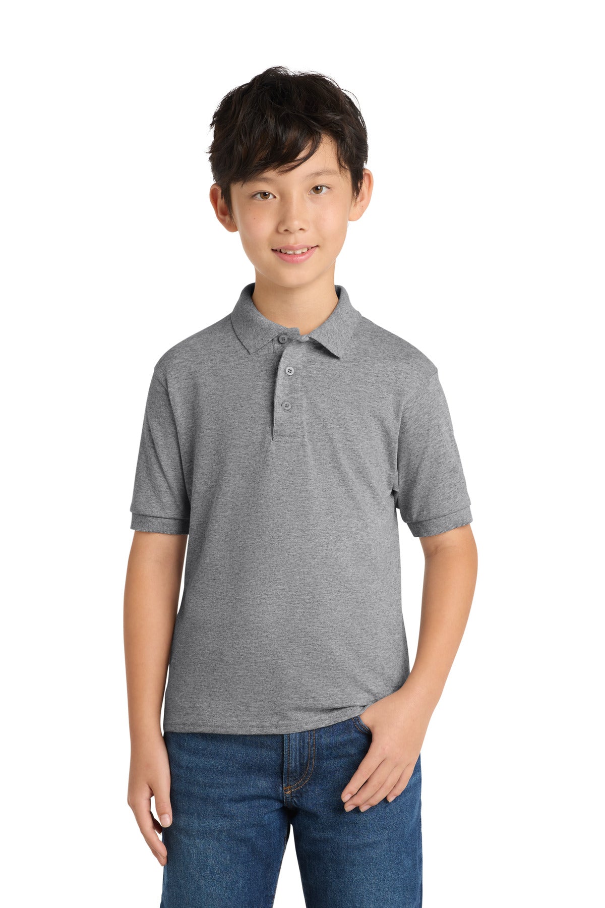 Custom logo Port & Co® Youth Core Blend Jersey Knit Polo. KP55Y in Athletic Heather