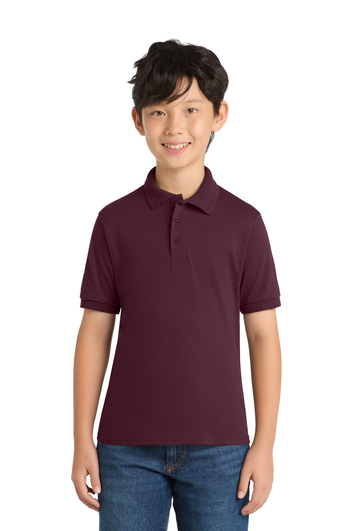 Custom logo Port & Co® Youth Core Blend Jersey Knit Polo. KP55Y in Athletic Maroon