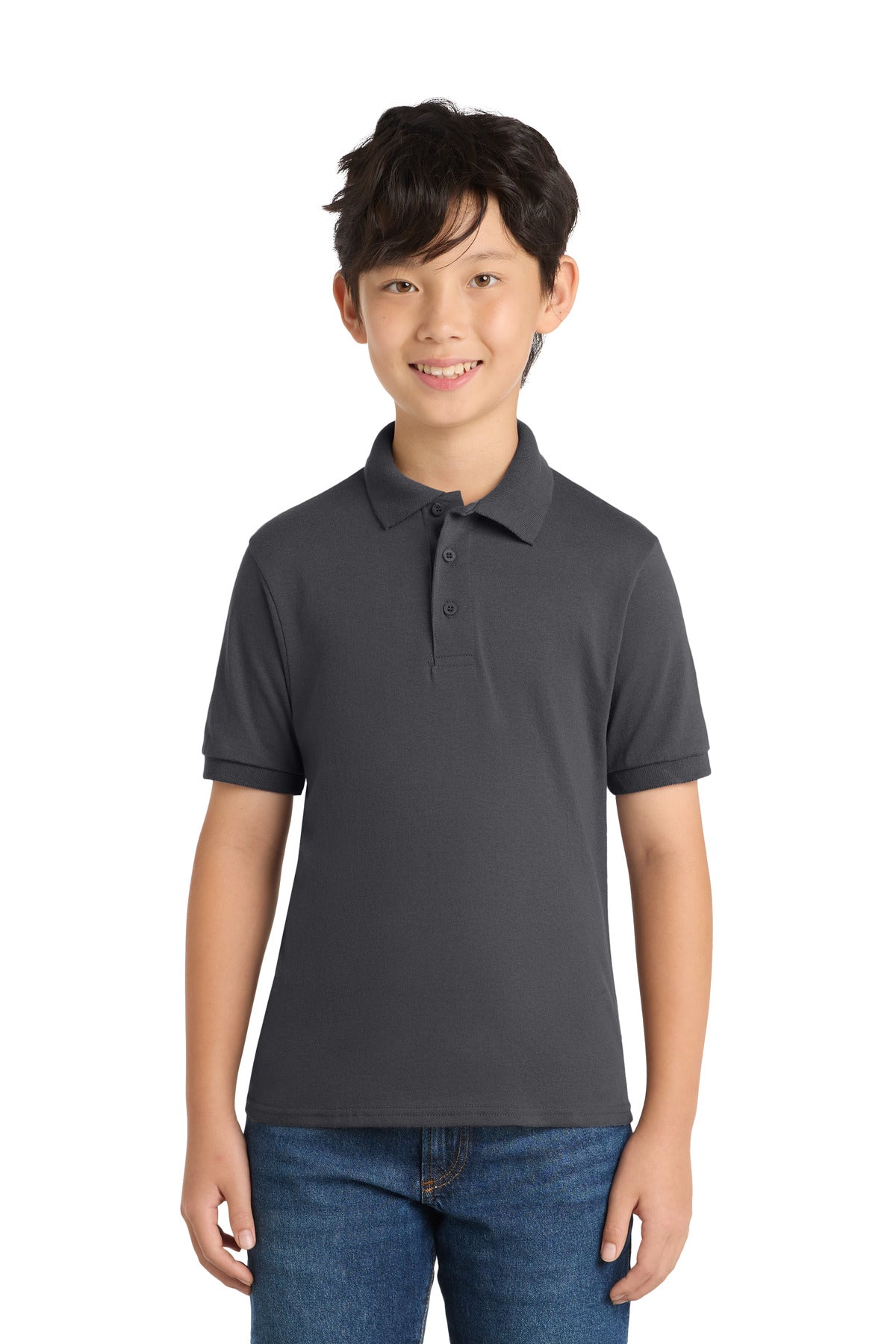 Custom logo Port & Co® Youth Core Blend Jersey Knit Polo. KP55Y in Charcoal