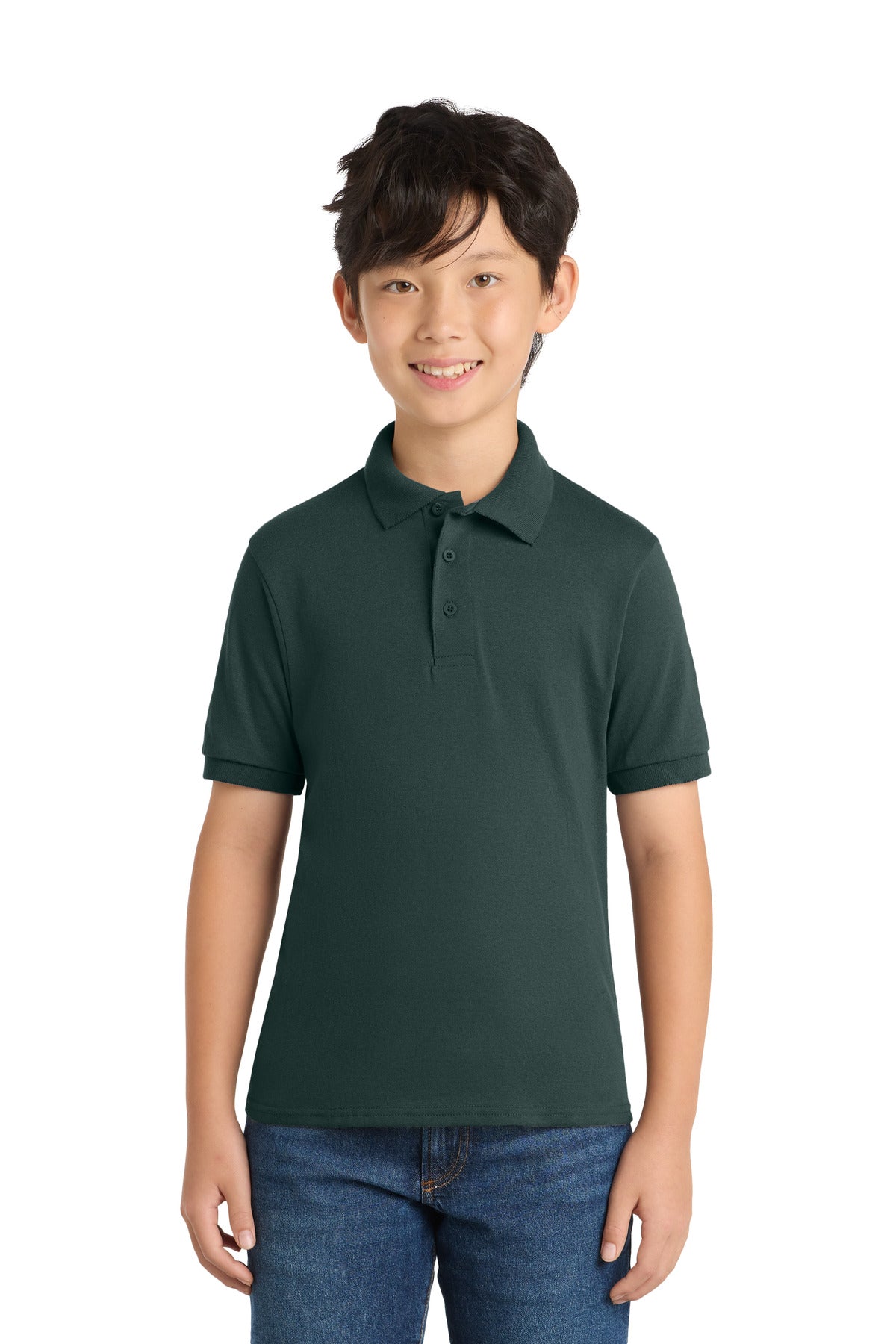 Custom logo Port & Co® Youth Core Blend Jersey Knit Polo. KP55Y in Dark Green
