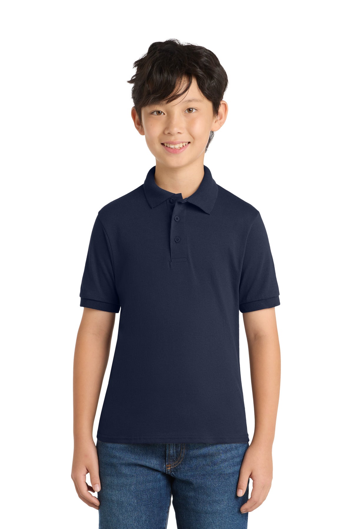 Custom logo Port & Co® Youth Core Blend Jersey Knit Polo. KP55Y in Deep Navy