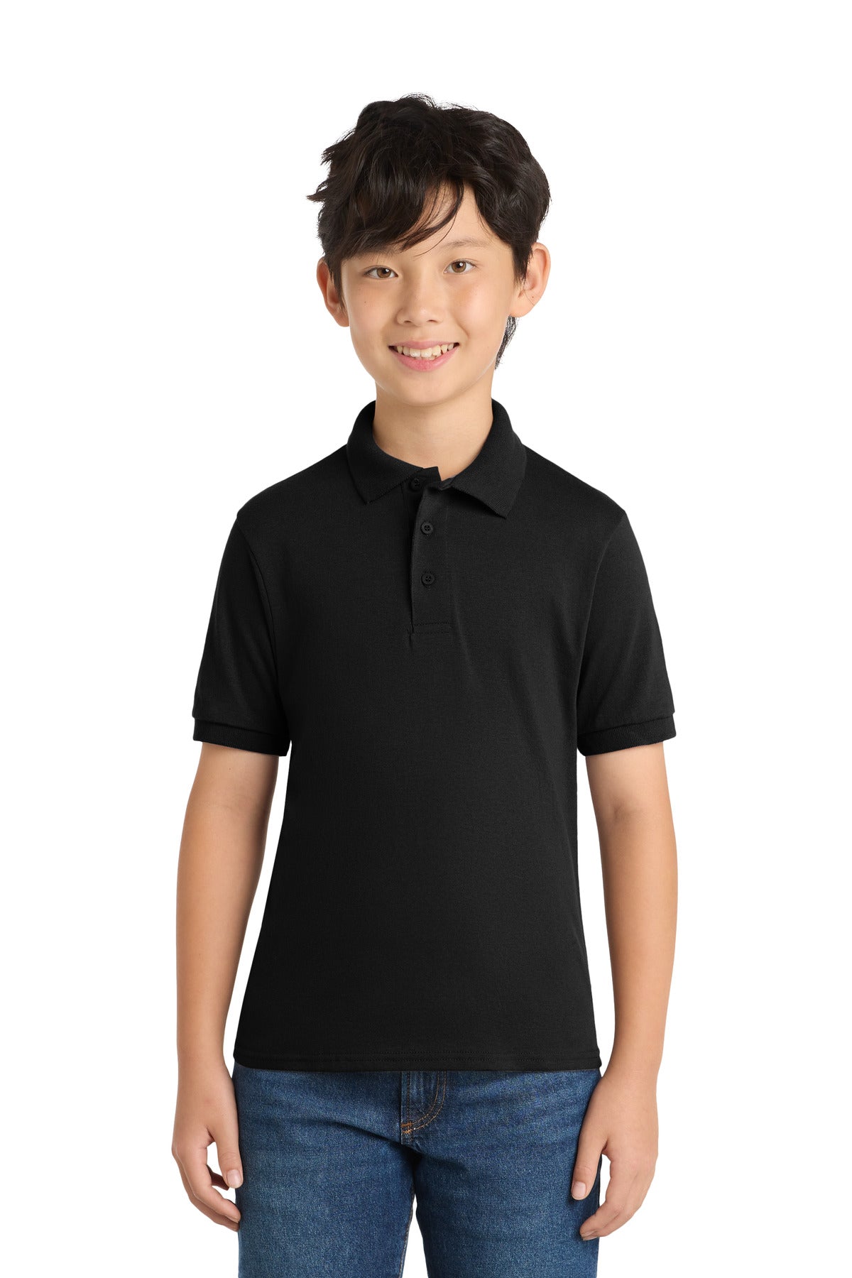 Custom logo Port & Co® Youth Core Blend Jersey Knit Polo. KP55Y in Jet Black
