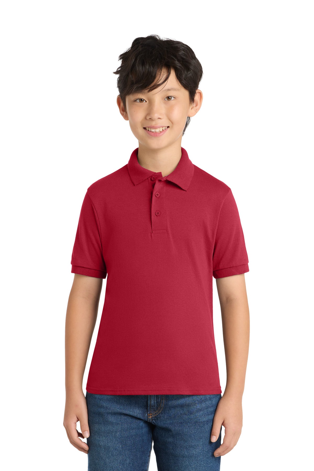 Custom logo Port & Co® Youth Core Blend Jersey Knit Polo. KP55Y in Red