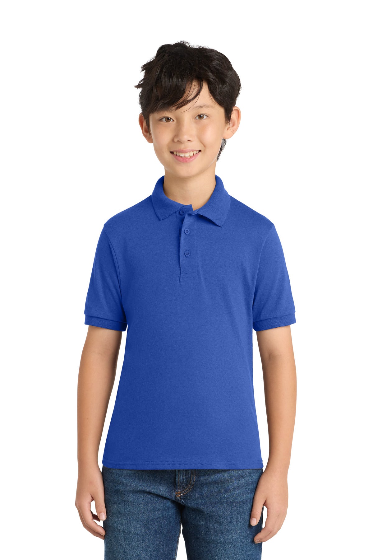 Custom logo Port & Co® Youth Core Blend Jersey Knit Polo. KP55Y in Royal