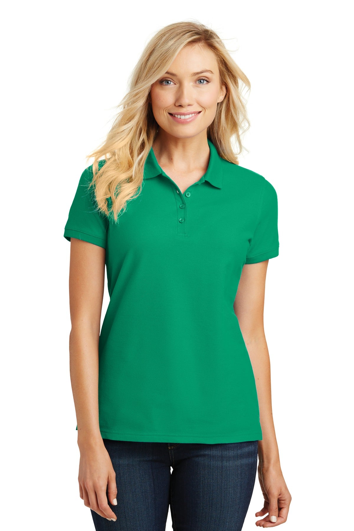 Custom logo Port Authority® Women's Core Classic Pique Polo. L100 in Bright Kelly Green