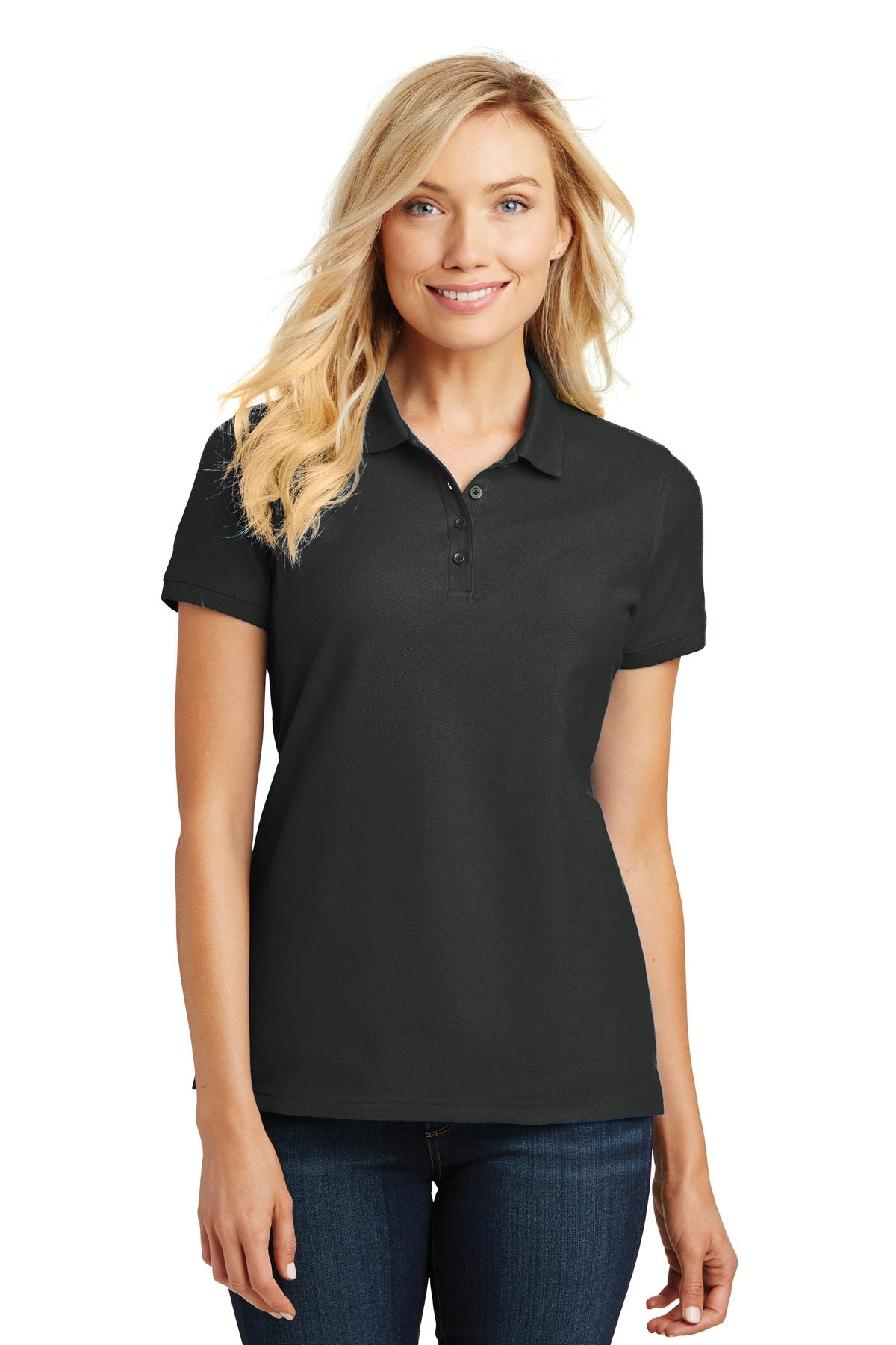 Custom logo Port Authority® Women's Core Classic Pique Polo. L100 in Deep Black