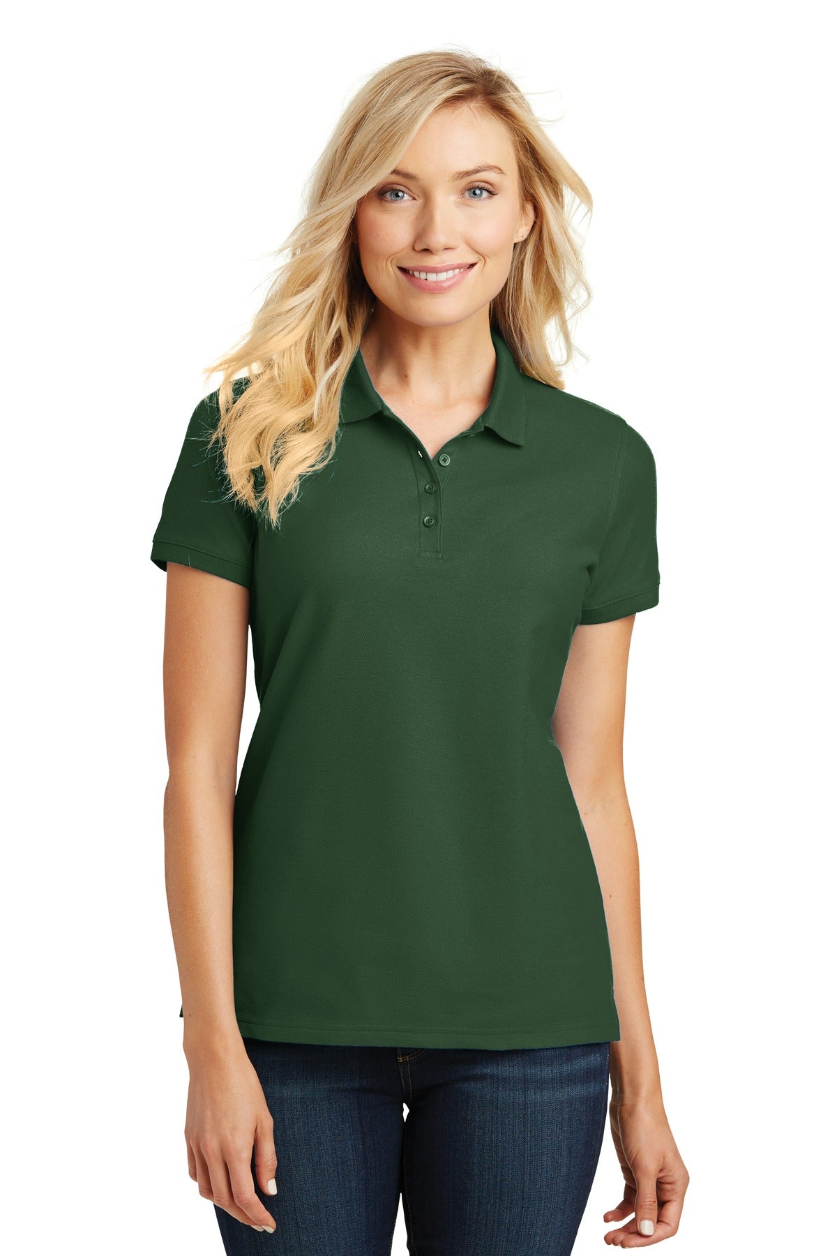 Custom logo Port Authority® Women's Core Classic Pique Polo. L100 in Deep Forest Green