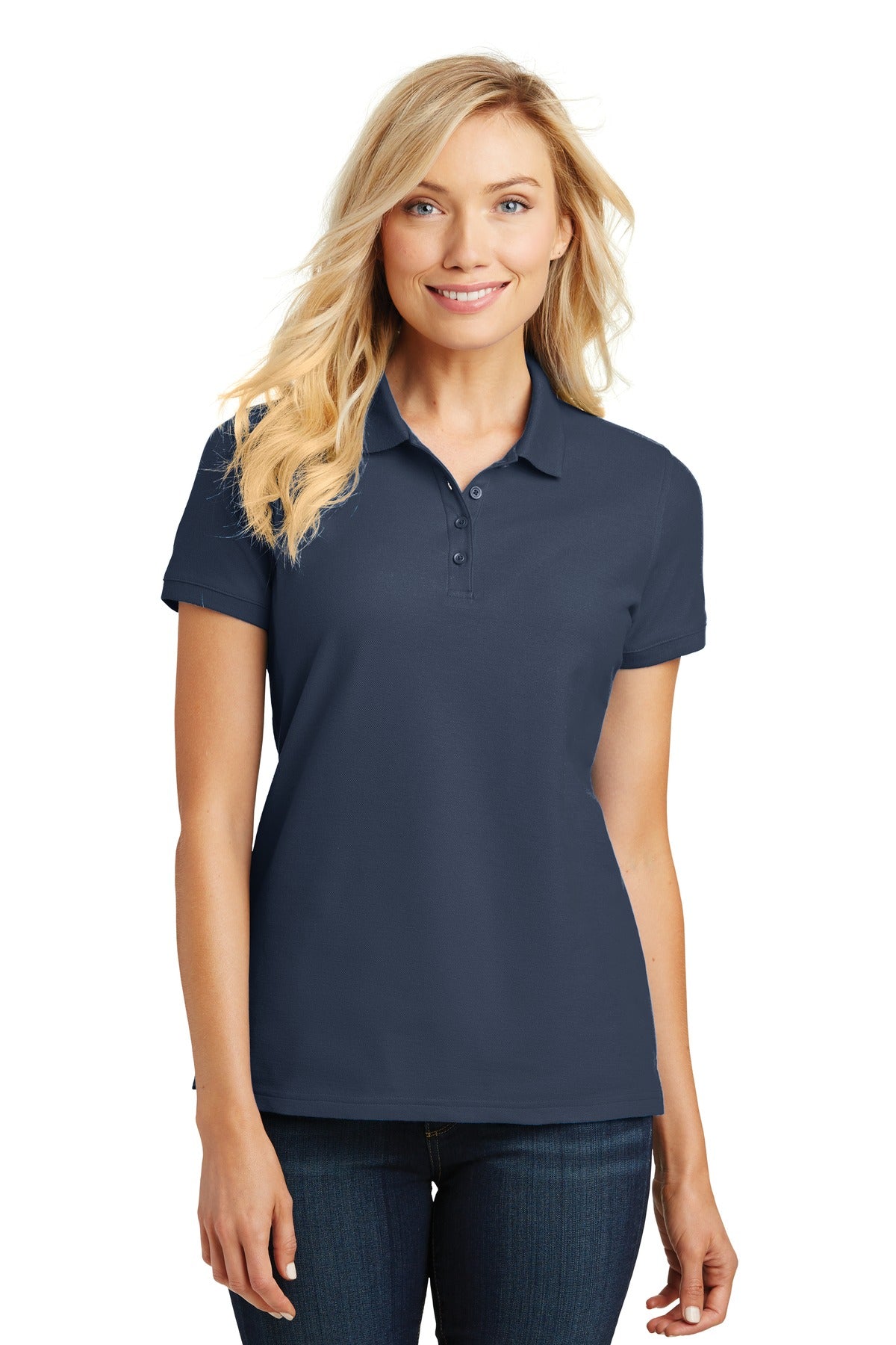 Custom logo Port Authority® Women's Core Classic Pique Polo. L100 in River Blue Navy