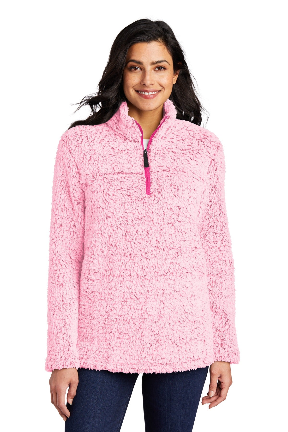 Custom logo Port Authority® Women's Cozy 1/4-Zip Fleece L130 in Pop Raspberry Heather
