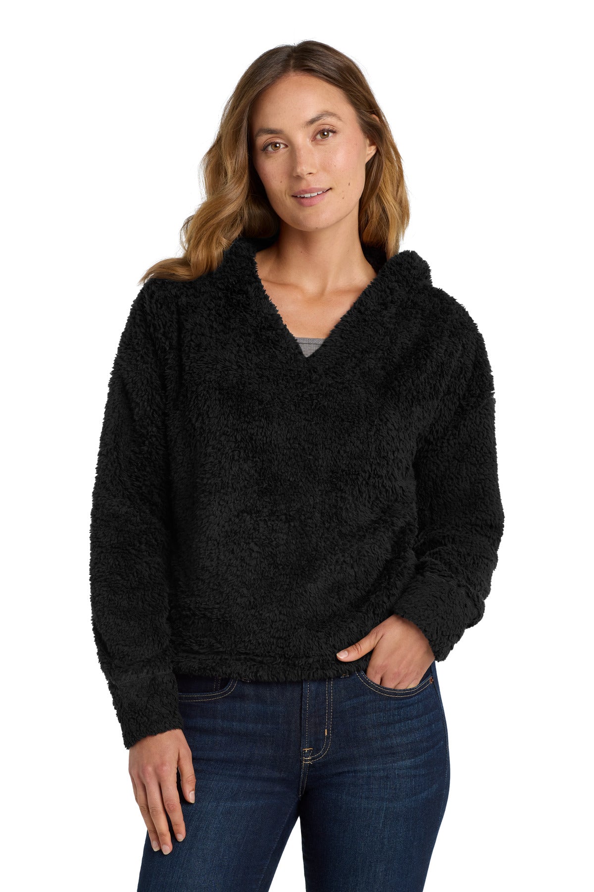 Custom logo Port Authority ® Women's Cozy Fleece Hoodie. L132 in Black