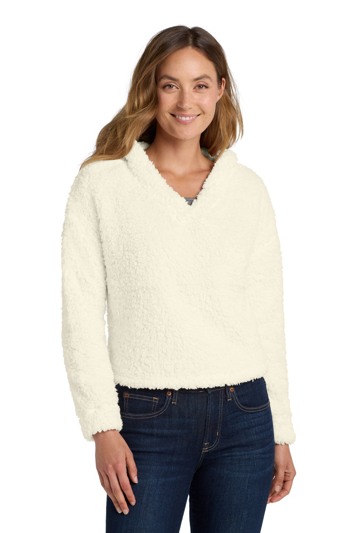 Custom logo Port Authority ® Women's Cozy Fleece Hoodie. L132 in Marshmallow