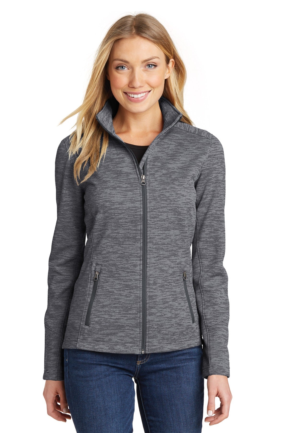 Custom logo Port Authority® Women's Digi Stripe Fleece Jacket. L231 in Black