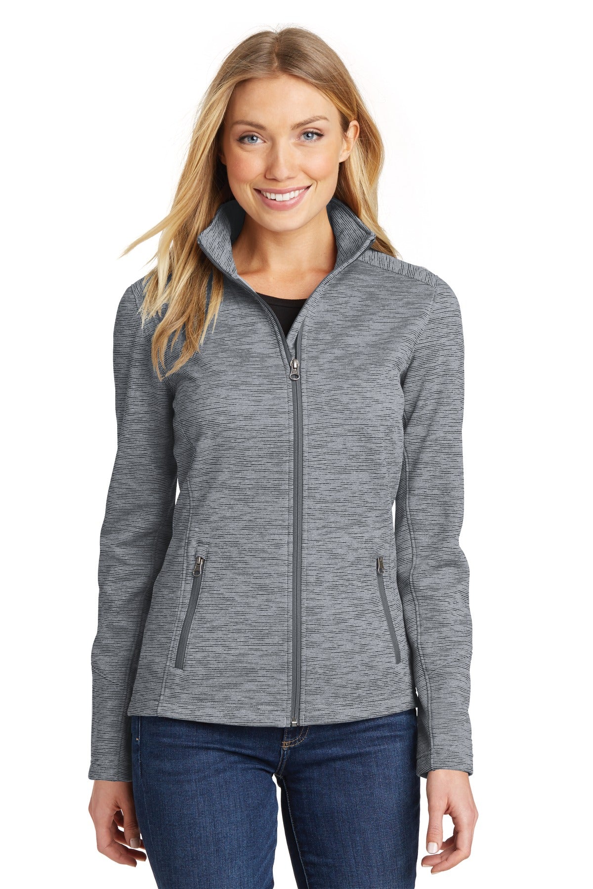 Custom logo Port Authority® Women's Digi Stripe Fleece Jacket. L231 in Grey