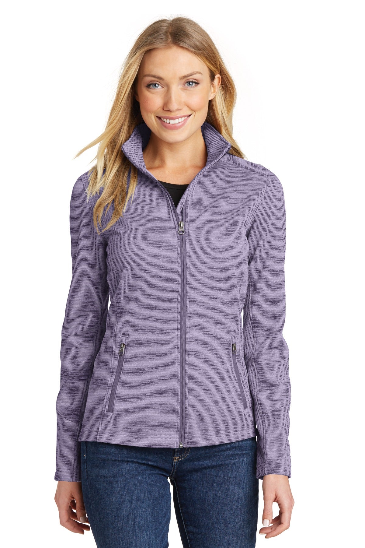 Custom logo Port Authority® Women's Digi Stripe Fleece Jacket. L231 in Purple