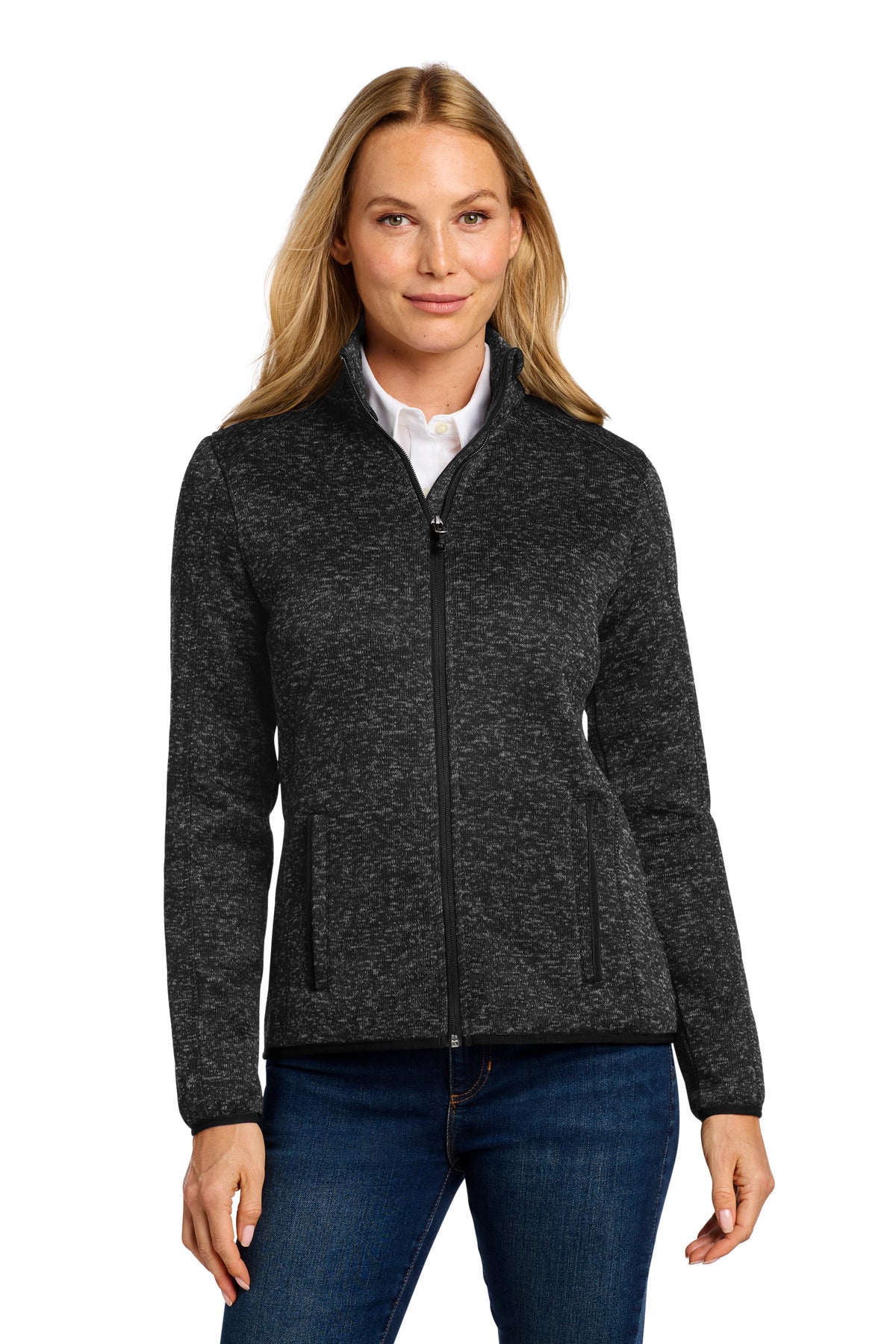 Custom logo Port Authority® Women's Sweater Fleece Jacket. L232 in Black Heather