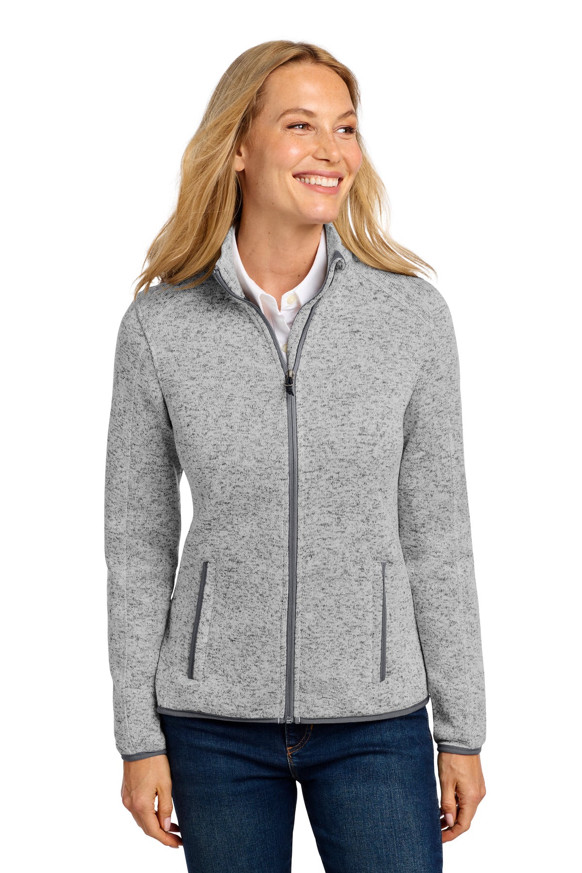 Custom logo Port Authority® Women's Sweater Fleece Jacket. L232 in Grey Heather
