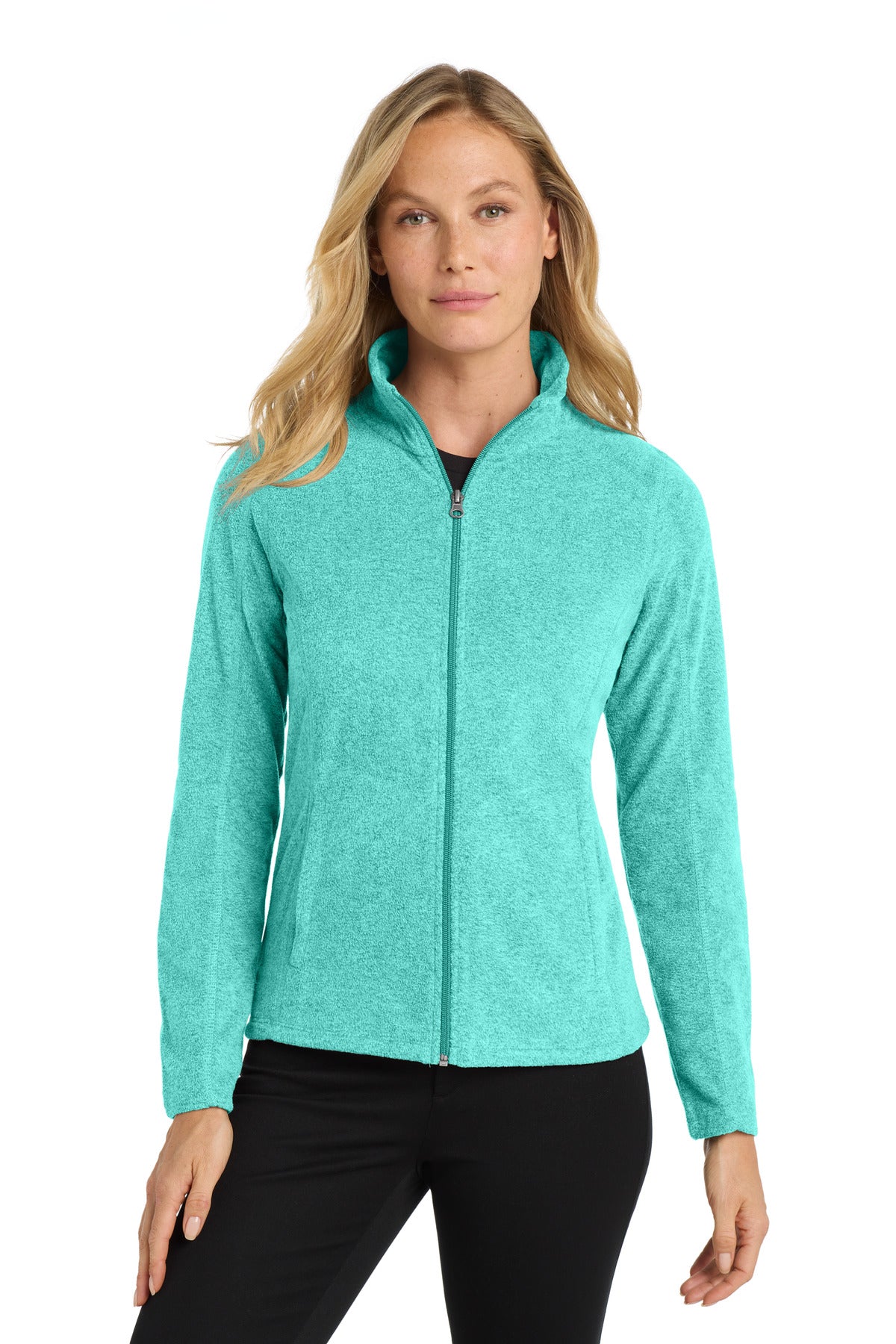 Custom logo Port Authority® Women's Heather Microfleece Full-Zip Jacket. L235 in Aqua Green Heather