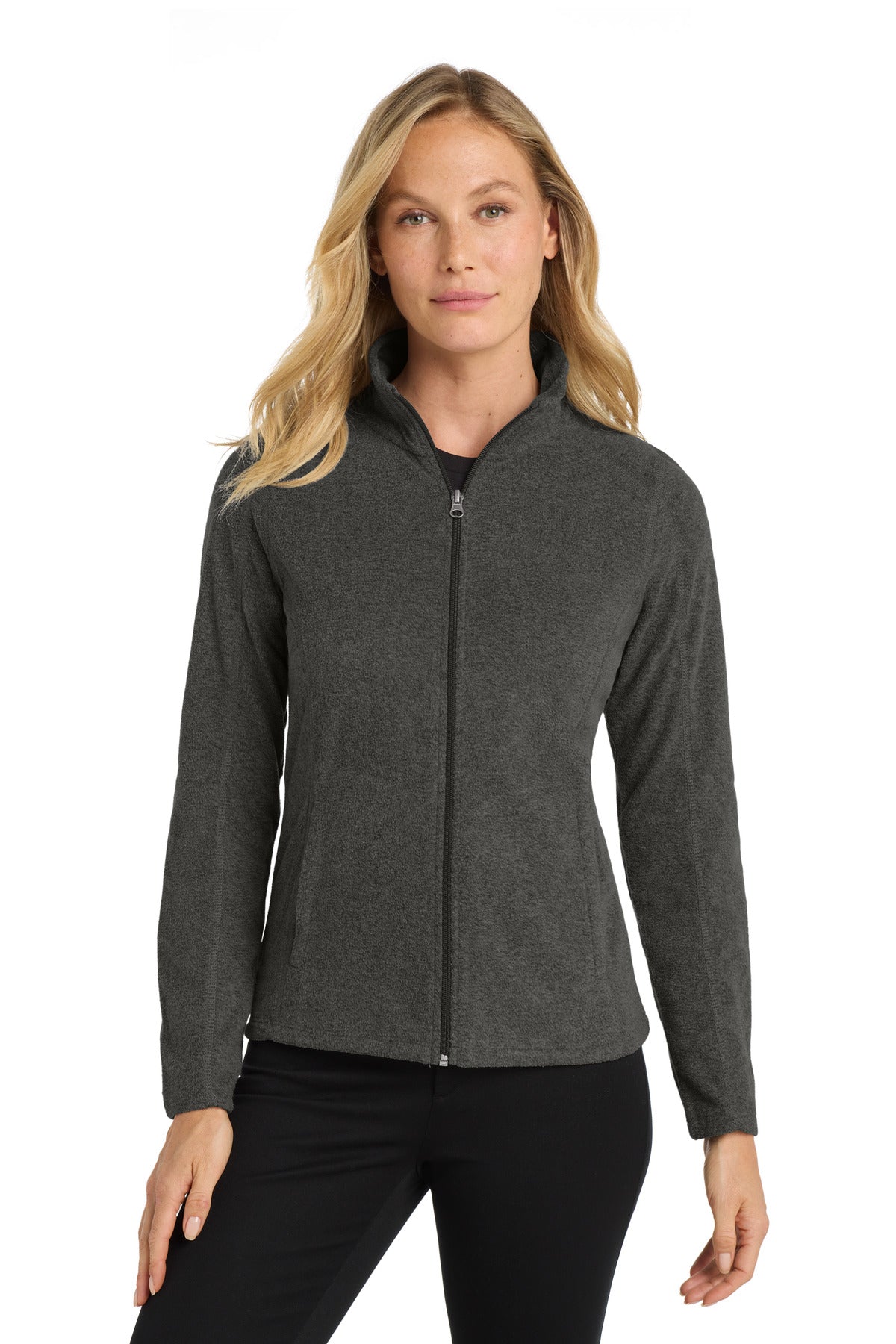 Custom logo Port Authority® Women's Heather Microfleece Full-Zip Jacket. L235 in Black Charcoal Heather