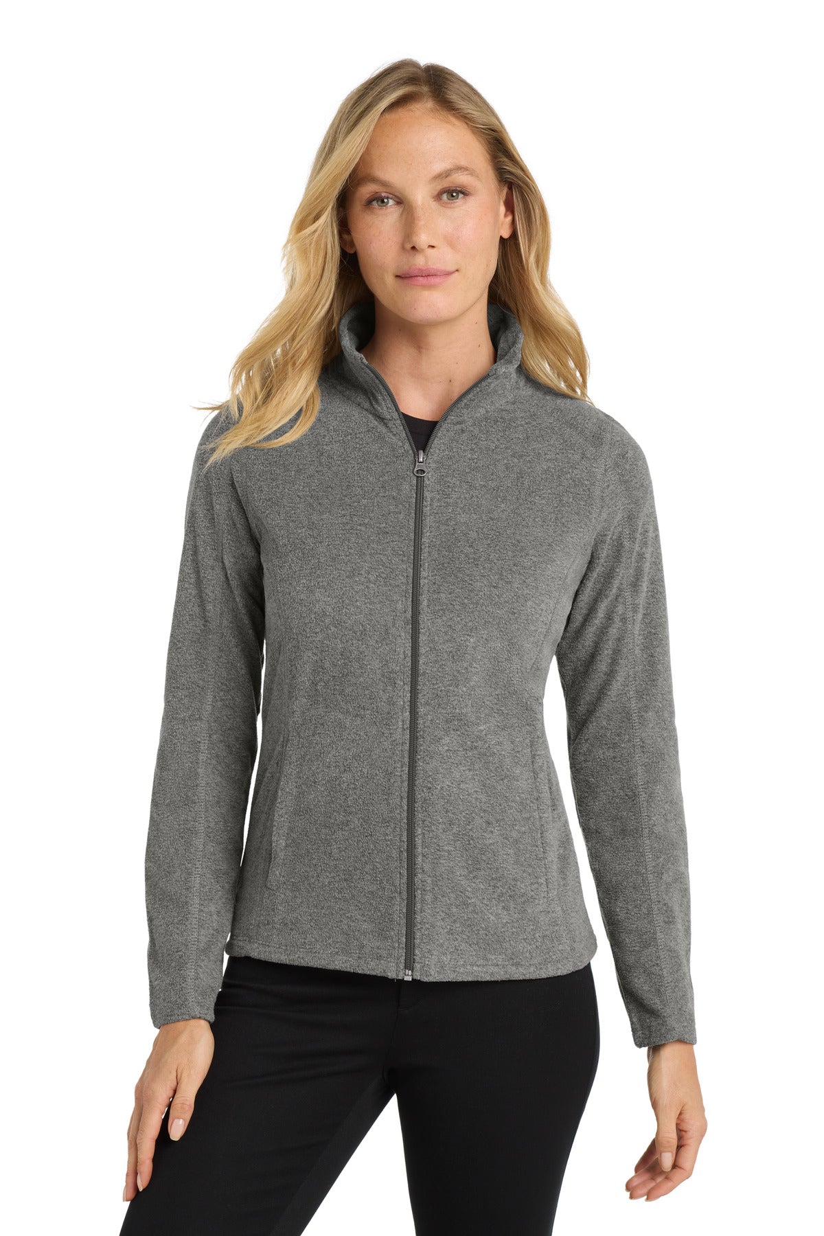 Custom logo Port Authority® Women's Heather Microfleece Full-Zip Jacket. L235 in Pearl Grey Heather