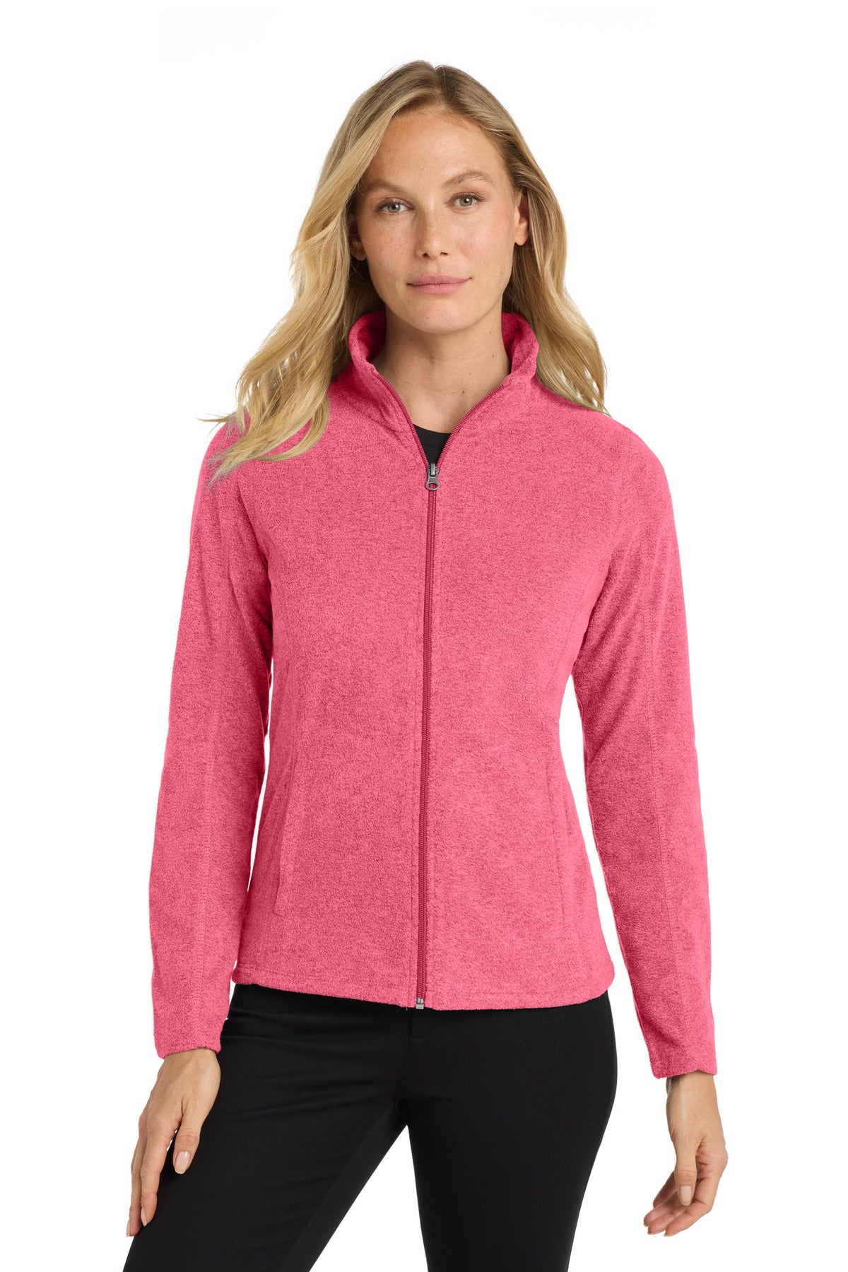 Custom logo Port Authority® Women's Heather Microfleece Full-Zip Jacket. L235 in Pink Raspberry Heather