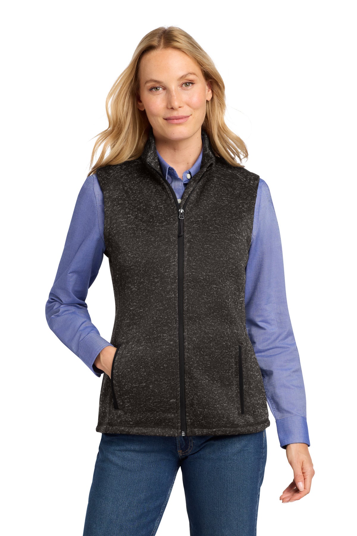 Custom logo Port Authority ® Women's Sweater Fleece Vest L236 in Black Heather
