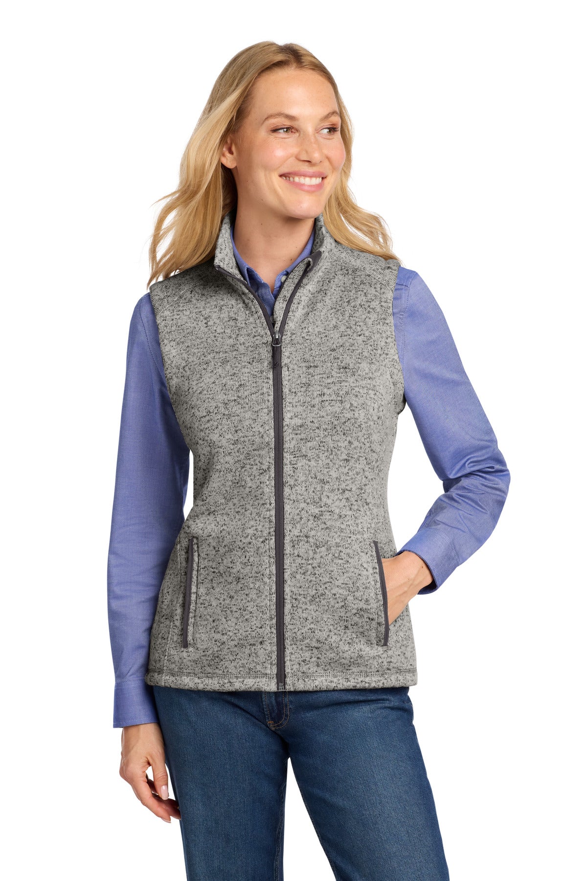 Custom logo Port Authority ® Women's Sweater Fleece Vest L236 in Grey Heather