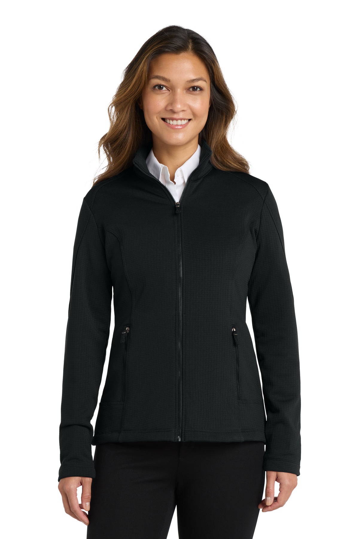 Custom logo Port Authority ® Women's Grid Fleece Jacket. L239 in Deep Black
