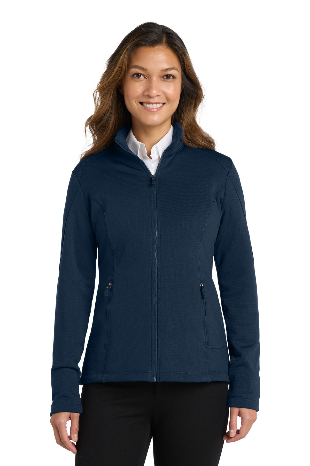 Custom logo Port Authority ® Women's Grid Fleece Jacket. L239 in River Blue Navy